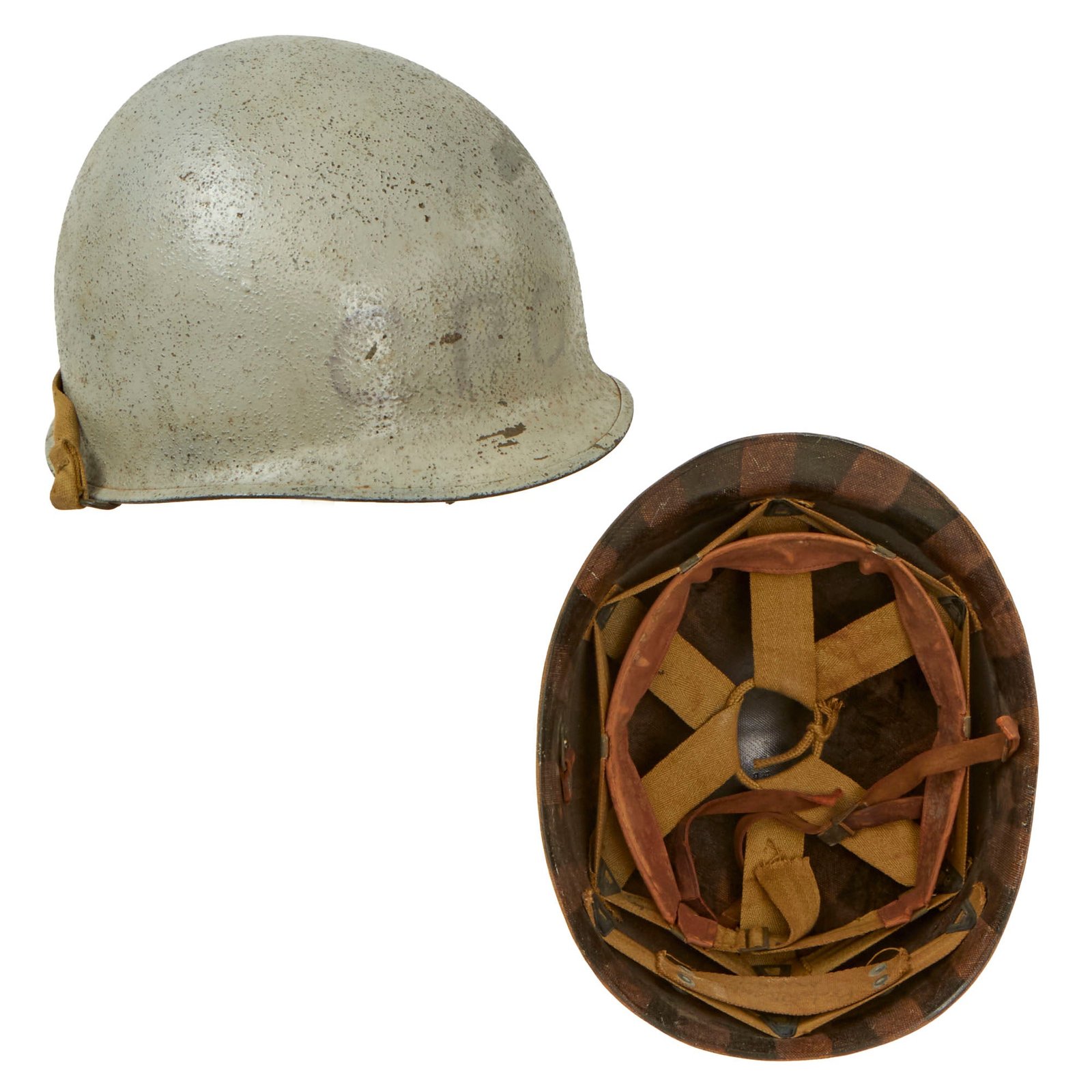 Buy Original U.S. WWII US Named Navy M1 Helmet with Westinghouse Liner - Original Period Applied Haze Gray Paint | Original Firearms Antique For Sale