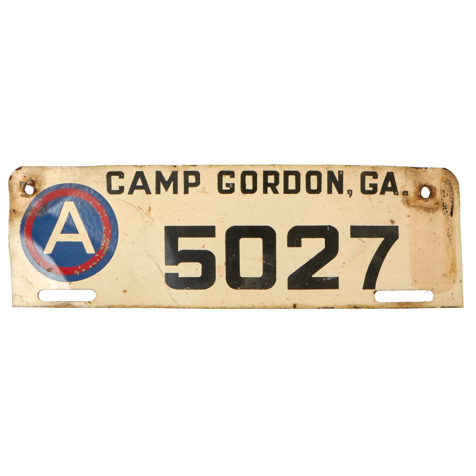 Buy Original U.S. WWII Camp Gordon Georgia License Plate - 3rd Army | Original Firearms Antique For Sale