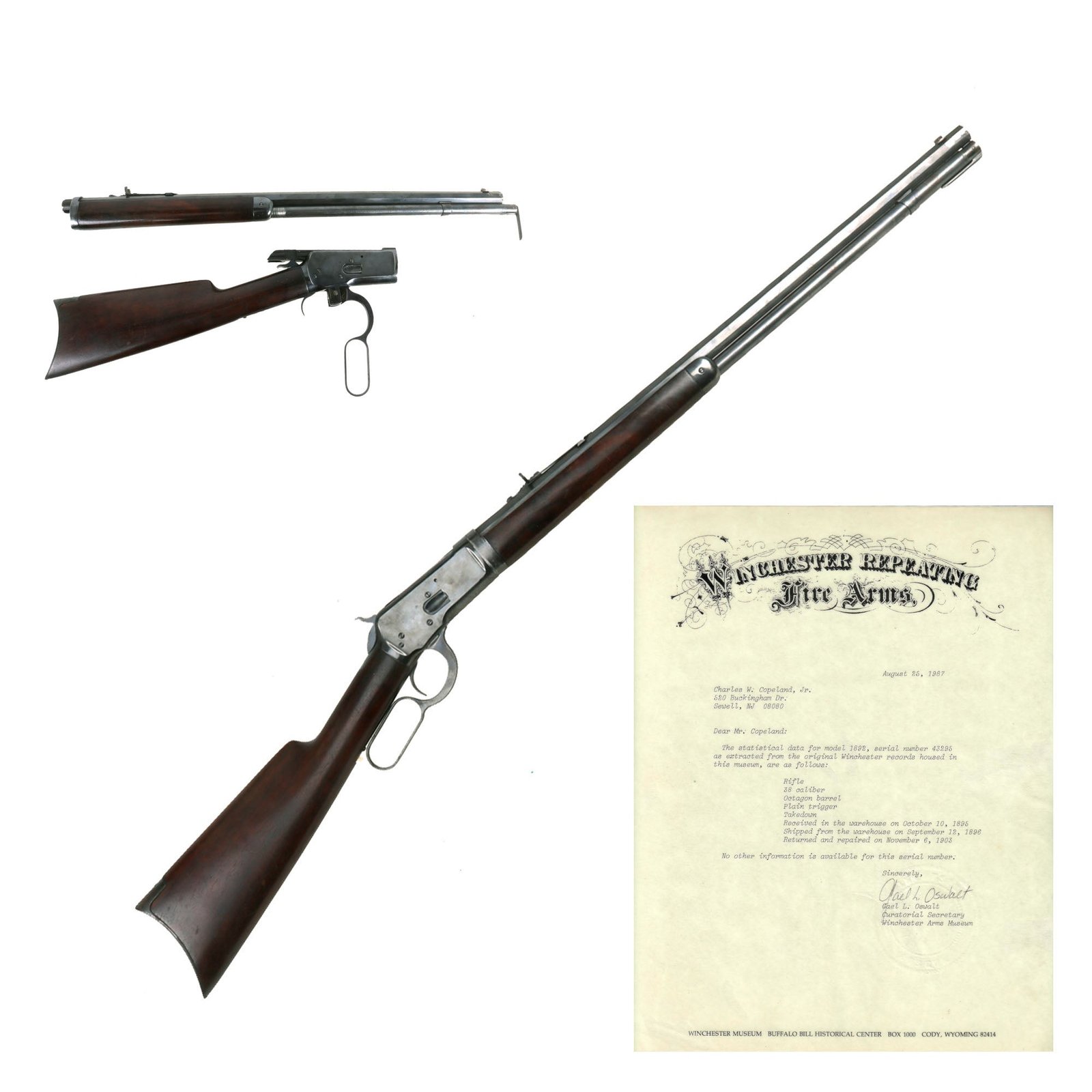 Buy Original Rare U.S. Winchester Model 1892 .38-40 Takedown Repeating Rifle with Octagonal Barrel made in 1894 with Factory Letter - Serial 43295 | Original Firearms Antique For Sale