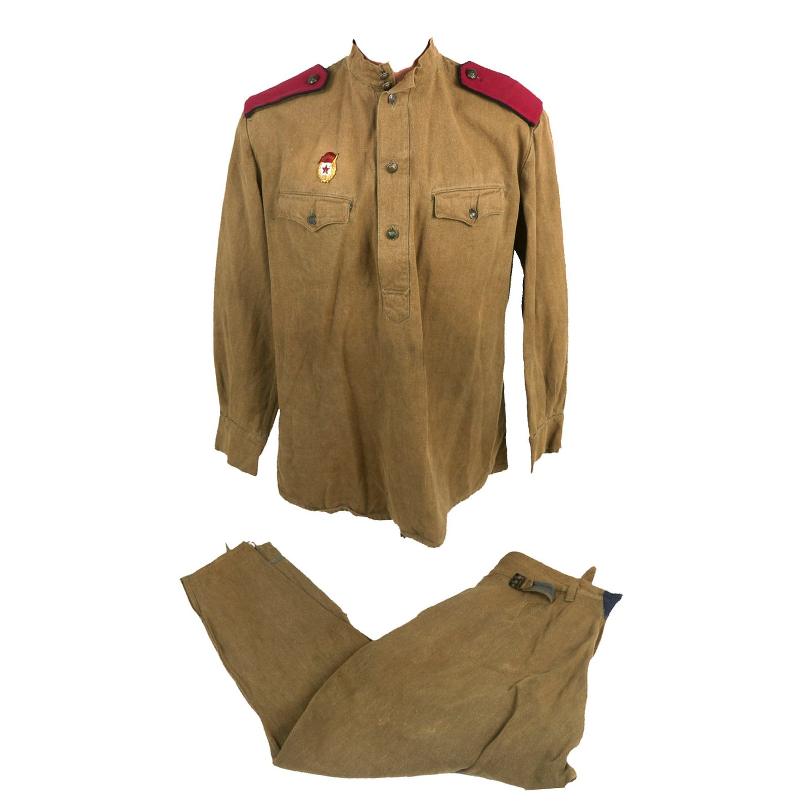 Buy Original Soviet WWII M1943 Uniform Gymnastyorka Blouse & Breeches - Wartime Blouse with Infantry Boards and Guards Badge | Original Firearms Antique For Sale