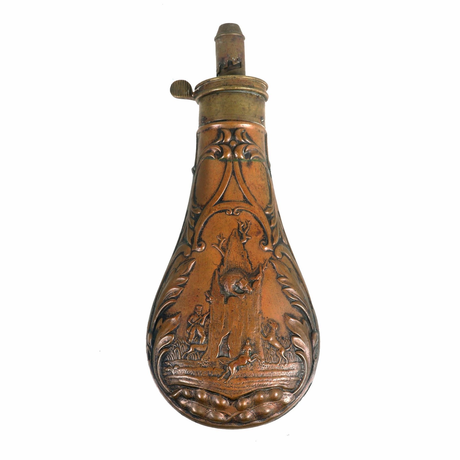 Buy Original U.S. Civil War Era American Flask & Cap Company Embossed Copper Powder Flask | Original Firearms Antique For Sale