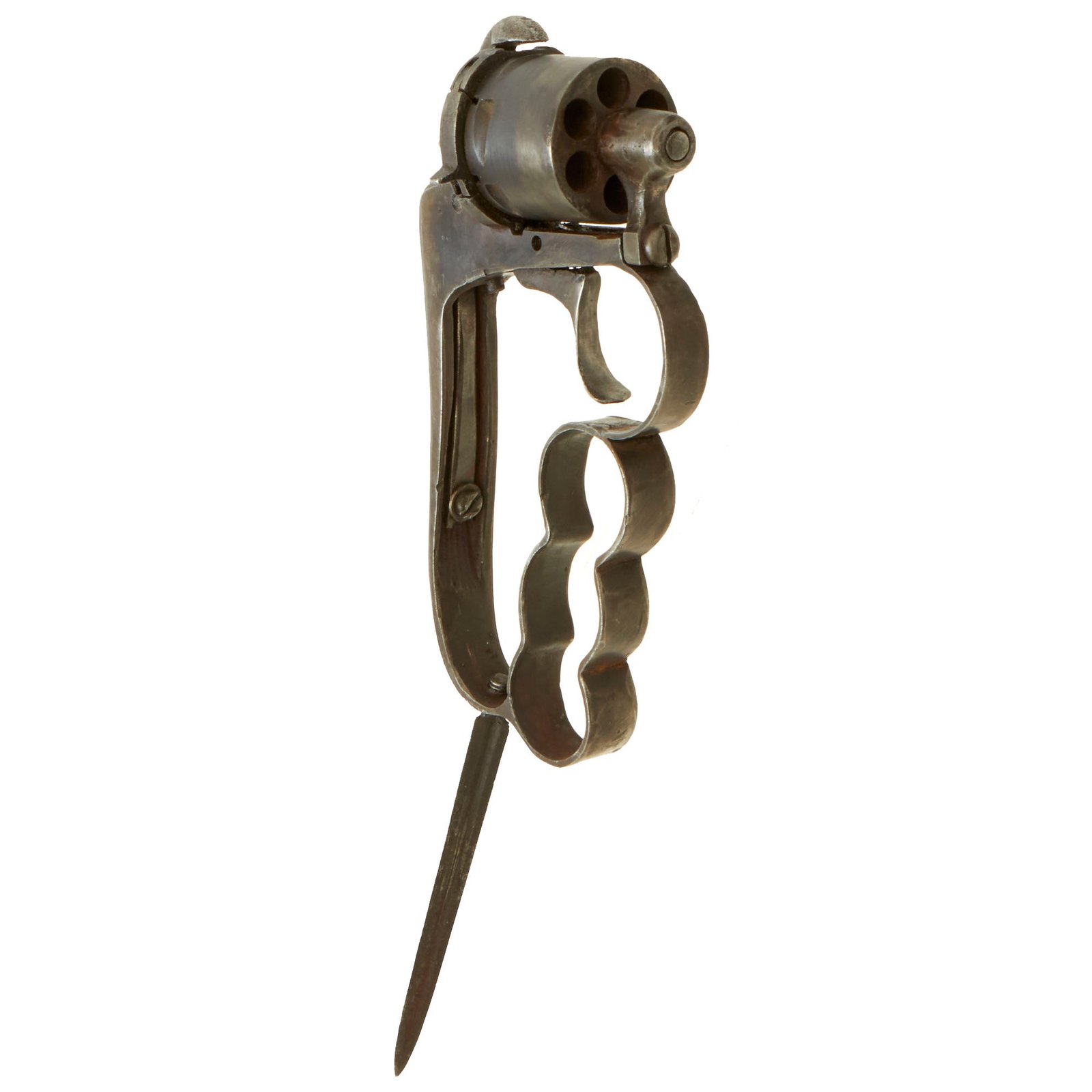 Buy Original 19th Century French or Belgian "Apache" 7mm Knuckle Duster Pinfire Revolver with Pommel Dagger - Non-Folding | Original Firearms Antique For Sale