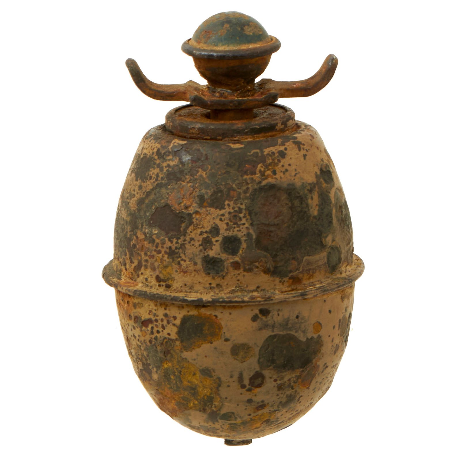 Buy Original German WWII Inert Model 39 Egg Hand Grenade with Original Fuze & Wings - 1944 Dated | Original Firearms Antique For Sale