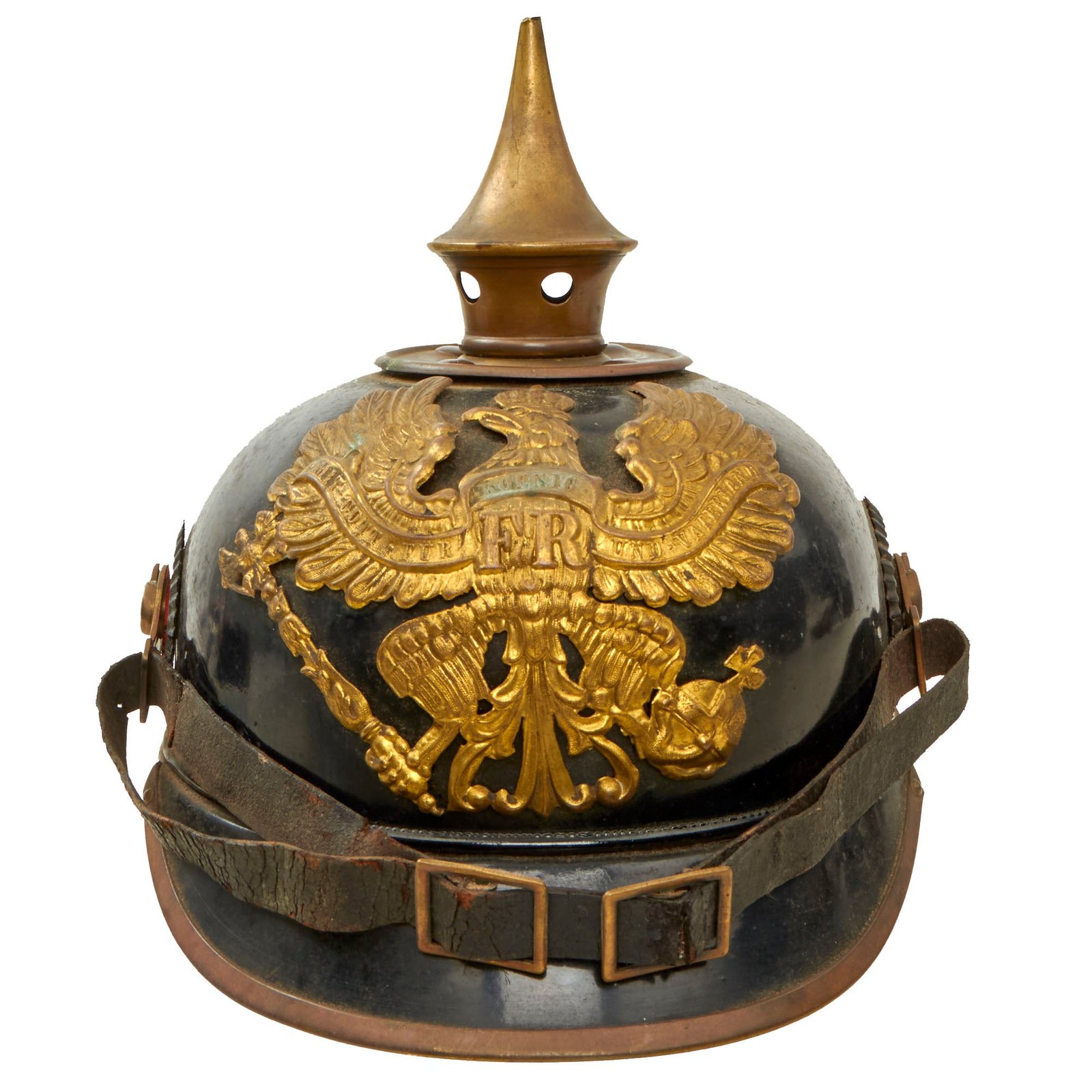 Buy Original Imperial German WWI Prussian Model 1914 Tin Plate Pickelhaube Helmet - Eisenblech Ersatz-Helme - Marked to Berlin-Schöneberg - Dated 1915 | Original Firearms Antique For Sale