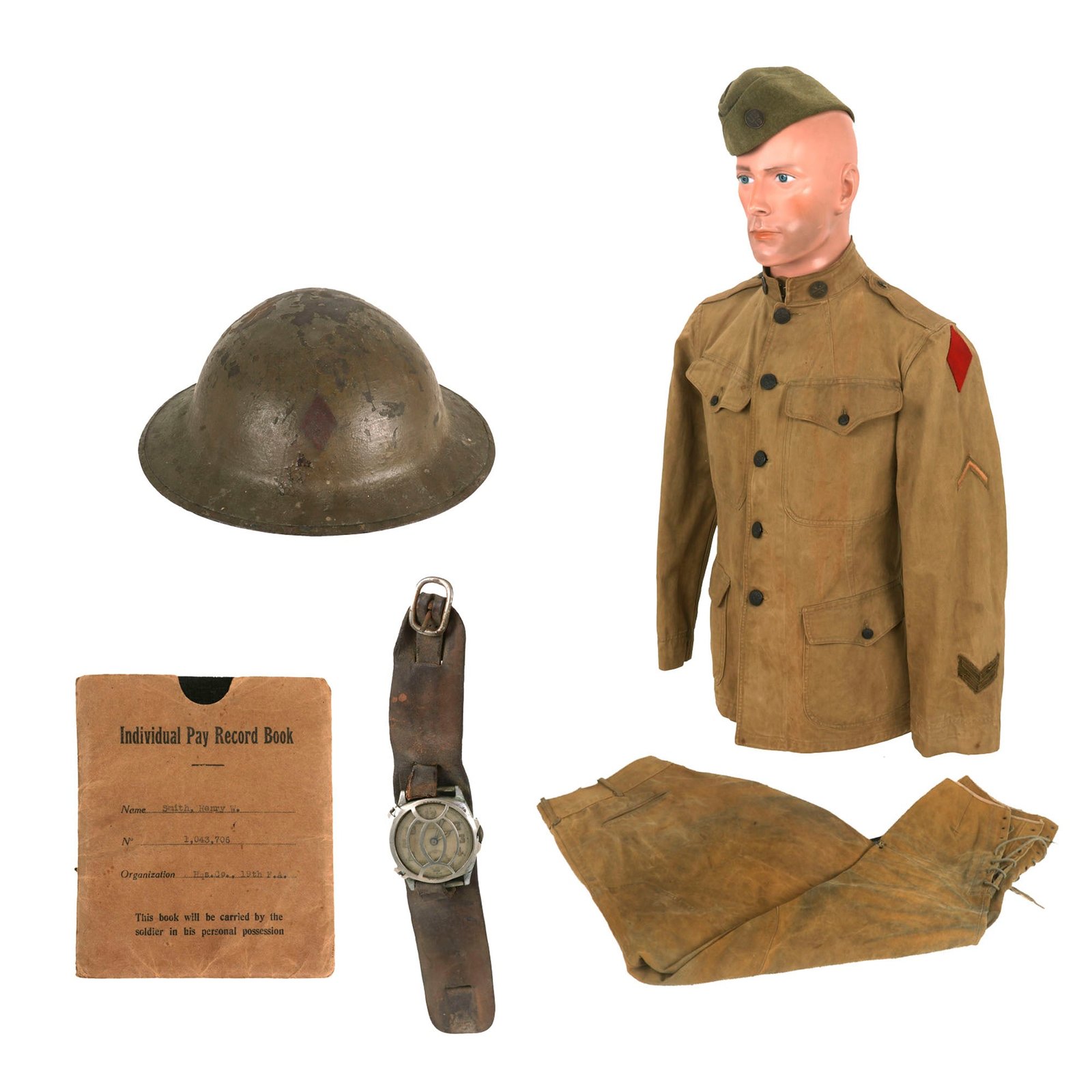 Buy Original U.S. Identified WWI 5th Division Uniform Grouping - Painted Helmet -  Trench Watch - Pay Book | Original Firearms Antique For Sale