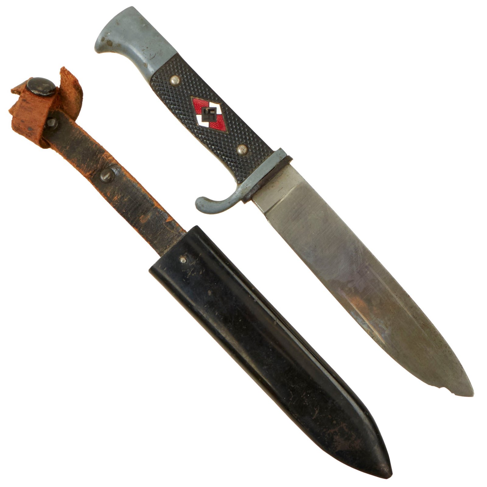 Buy Original German WWII Service Used Late Pattern HJ Knife by Artur Schüttelhofer with Scabbard - RZM M7/13 | Original Firearms Antique For Sale