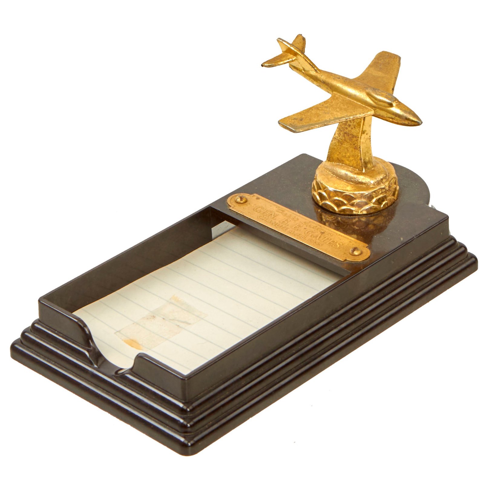 Buy Original U.S. Presentation Desk Ornament Notepad Holder Named to Maj. Gen. Byron E. Gates - Chanute A.F.B. 1955 | Original Firearms Antique For Sale