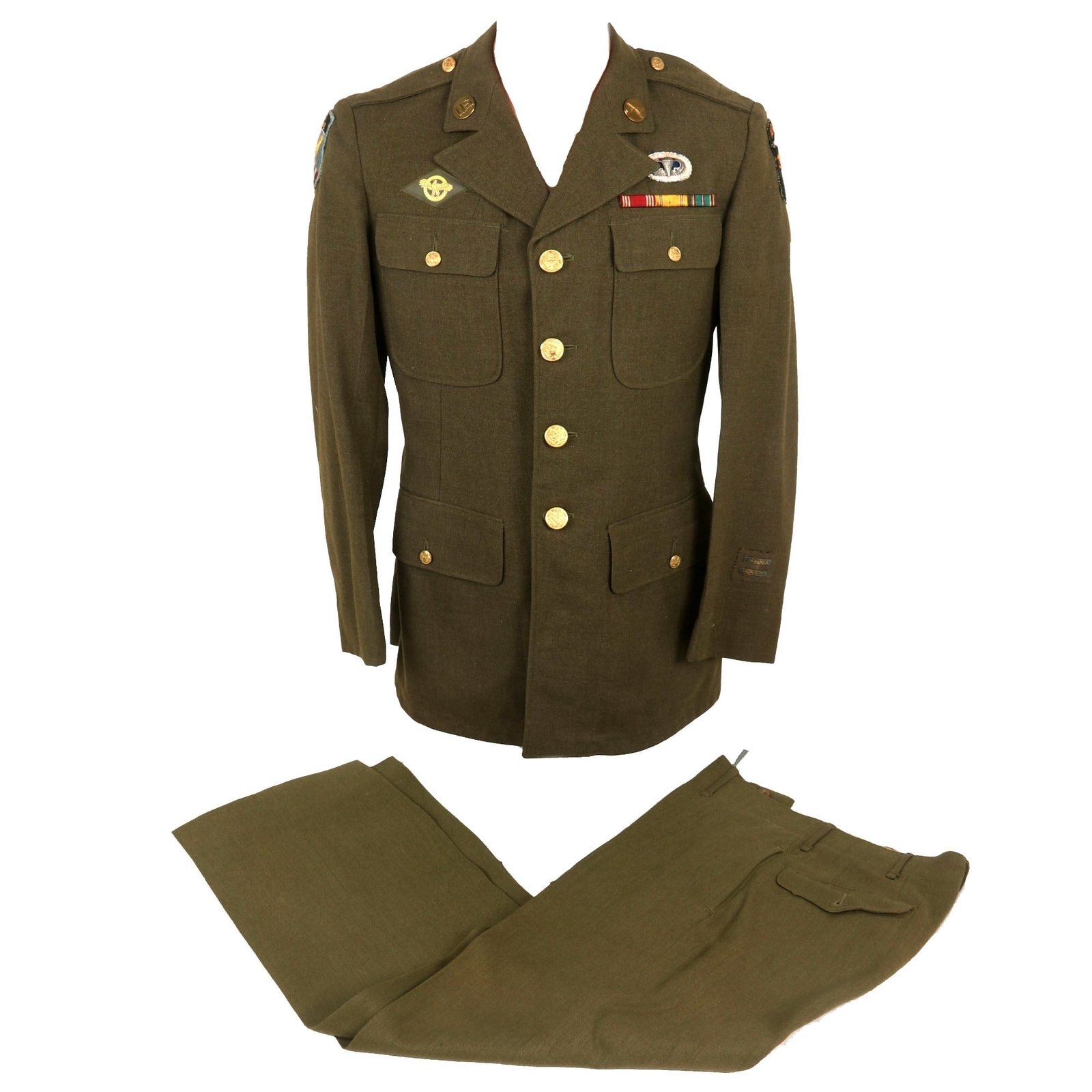 Buy Original U.S. WWII 101st Airborne Division Uniform Jacket & Trousers with Sterling Paratrooper Wings - Airborne Command | Original Firearms Antique For Sale
