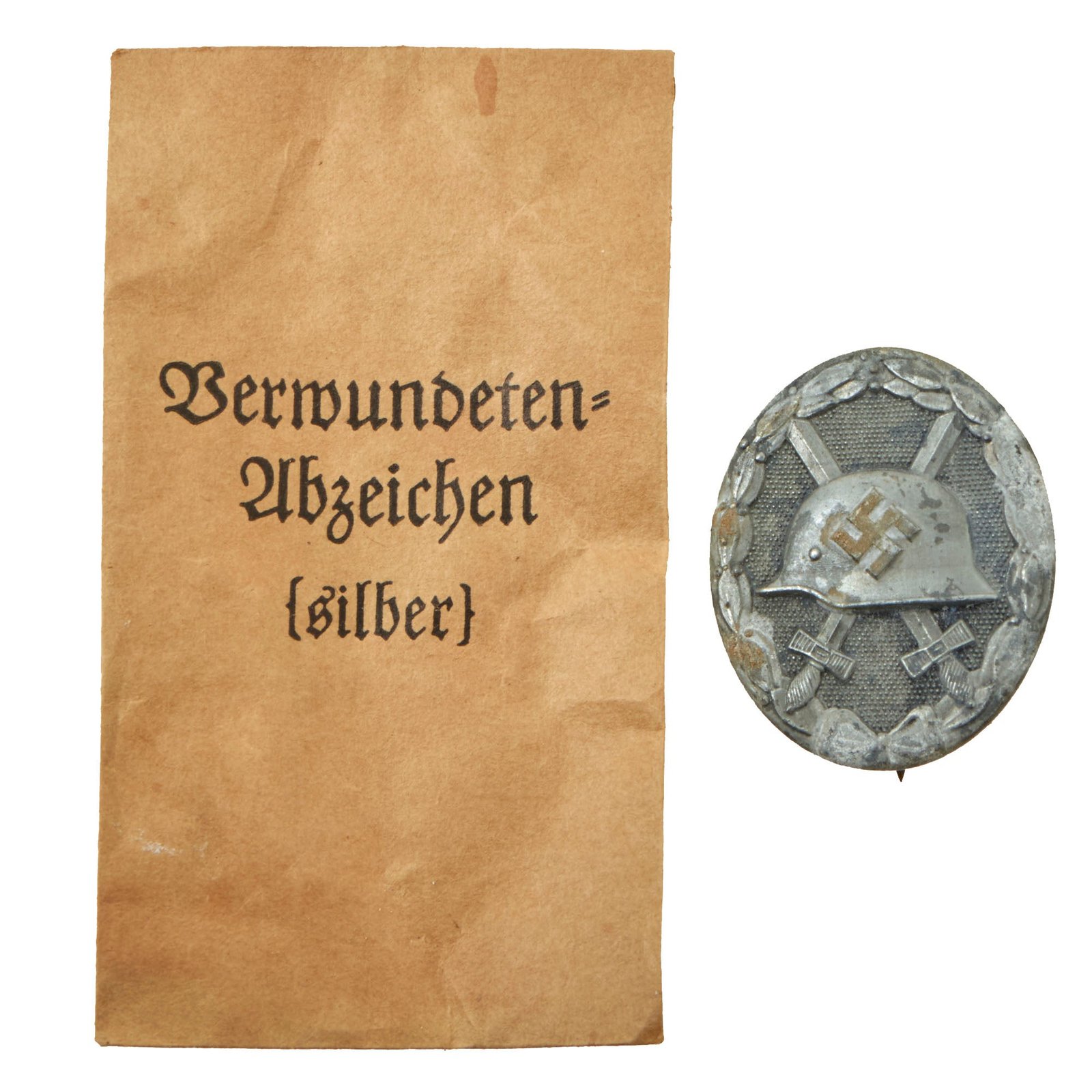 Buy Original German WWII Silver Wound Badge by Moritz Hausch A.G. of Pforzheim in Original Packet | Original Firearms Antique For Sale
