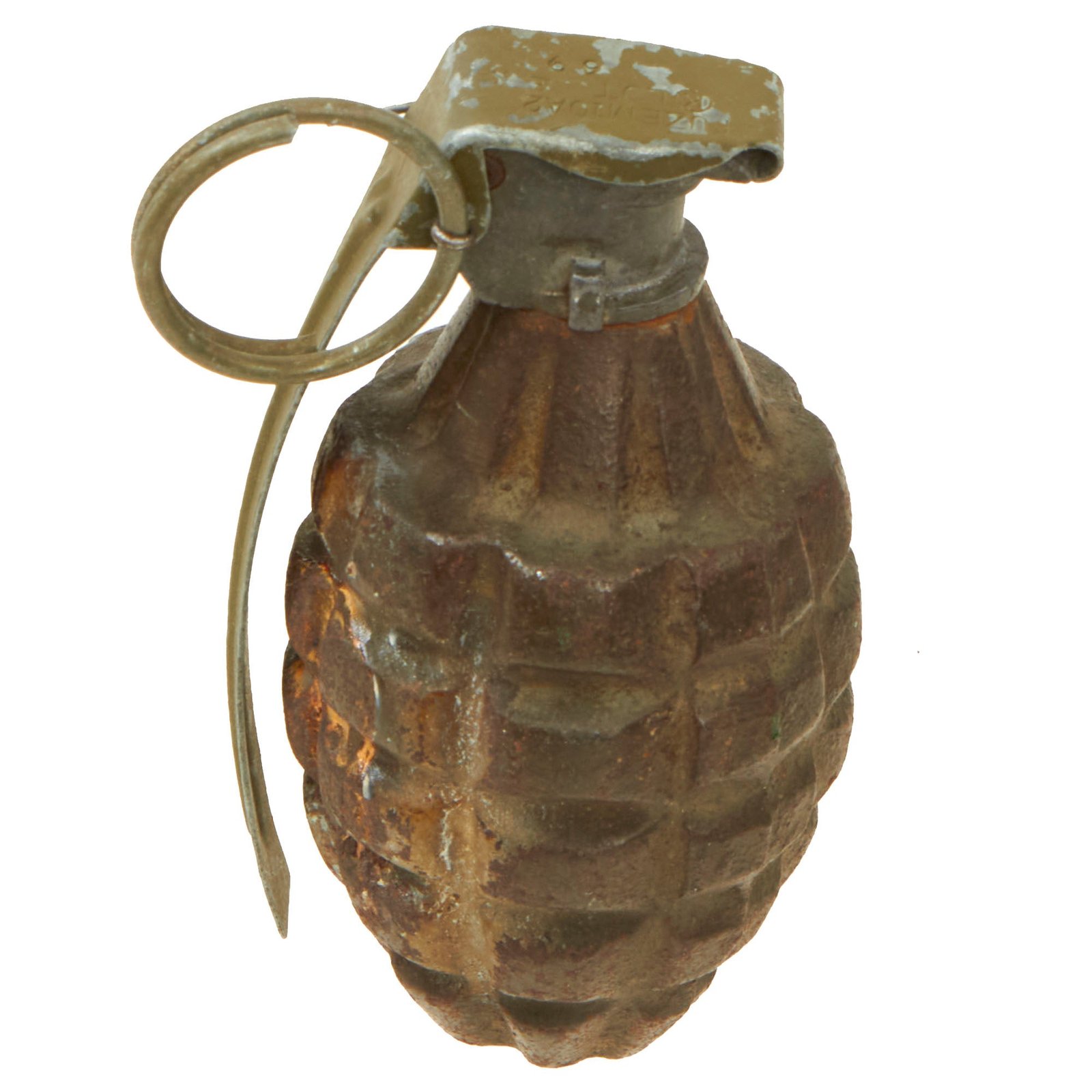 Buy Original U.S. Pre-WWII Inert Early MkII Pineapple Fragmentation Grenade With WWI Era “Cutback” Fuze | Original Firearms Antique For Sale