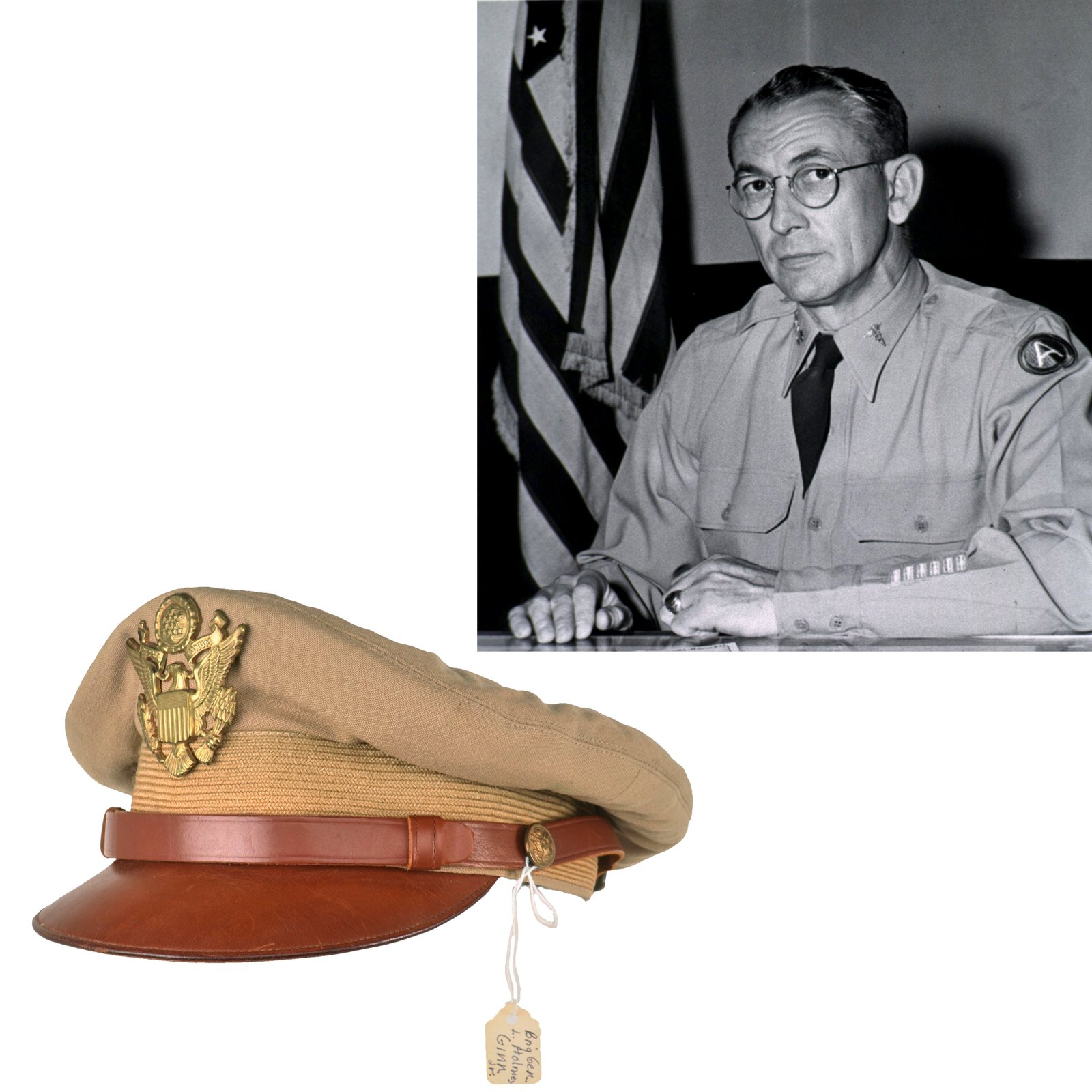 Buy Original U.S. WWII Attributed Brigadier General L Holmes Ginn Jr - Army Officer Cap by Luxenberg of New York | Original Firearms Antique For Sale