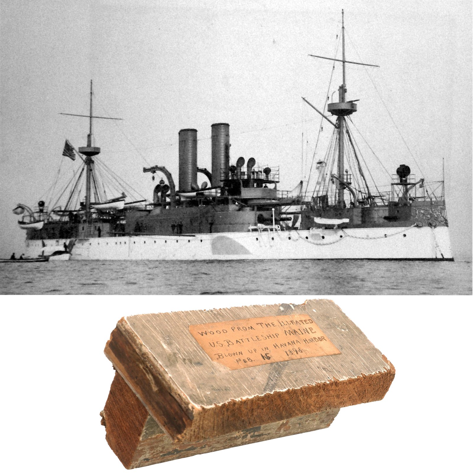 Buy Original U.S. Spanish American War USS Maine Deck Piece with Period Handwritten Label | Original Firearms Antique For Sale