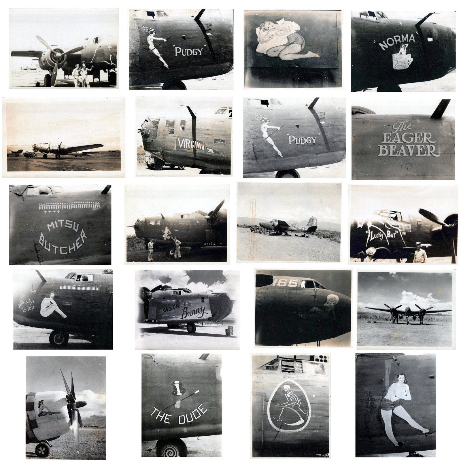 Buy Original U.S. WWII B-17, B-24, & Other Bomber Aircraft Nose Art Photograph Collection 4”x5” (+/-) - 20 Photos | Original Firearms Antique For Sale