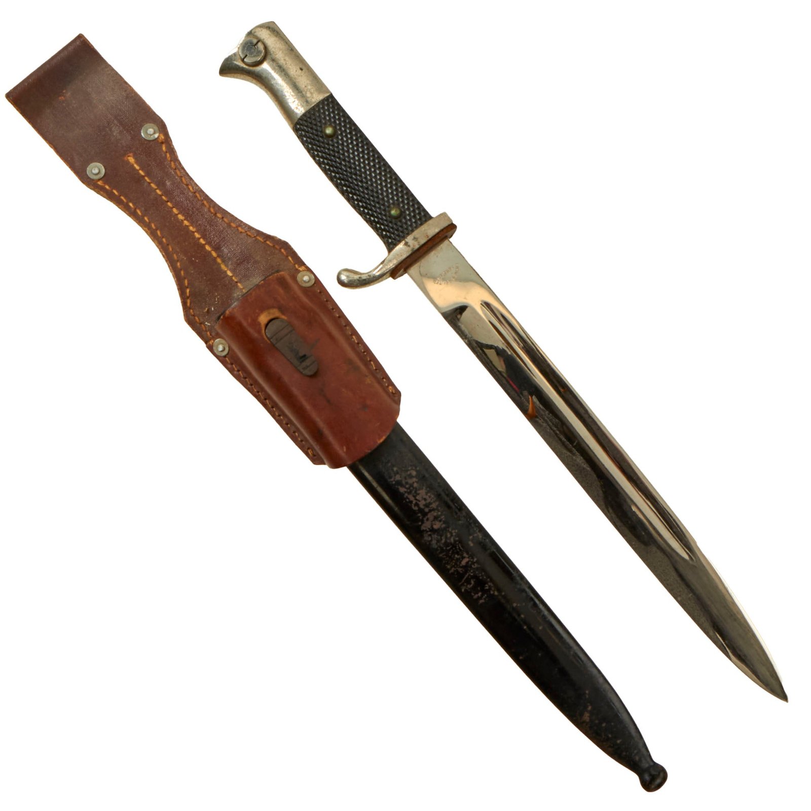 Original German WWII Long 98k Dress Bayonet by Fahnen Reuter with Early Luftwaffe Preßstoff & Leather Frog and Scabbard