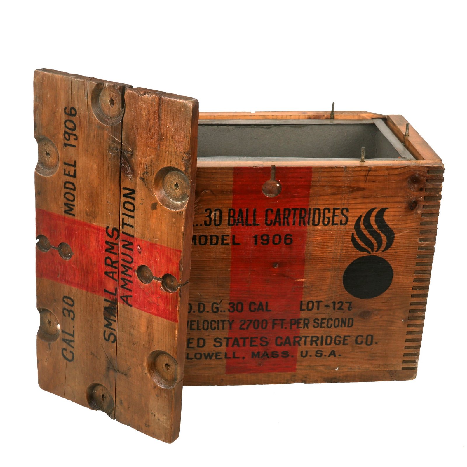 Buy Original U.S. WWII Small Arms M1906 .30cal Ball Cartridge Model 1917 Wooden Ammunition Crate | Original Firearms Antique For Sale