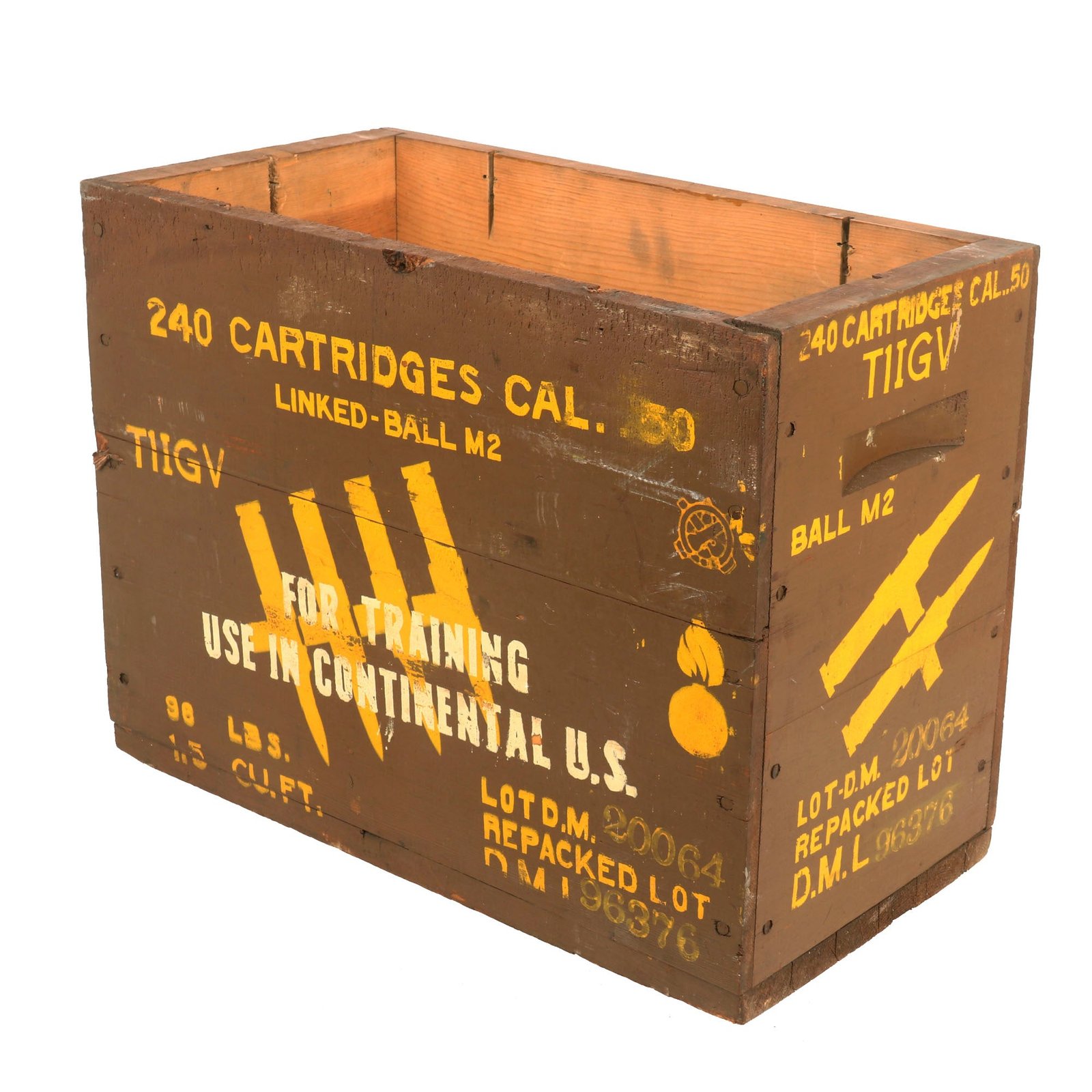 Buy Original U.S. WWII Small Arms .50cal M2 Ball Cartridge Model 1917 Wooden Ammunition Crate | Original Firearms Antique For Sale