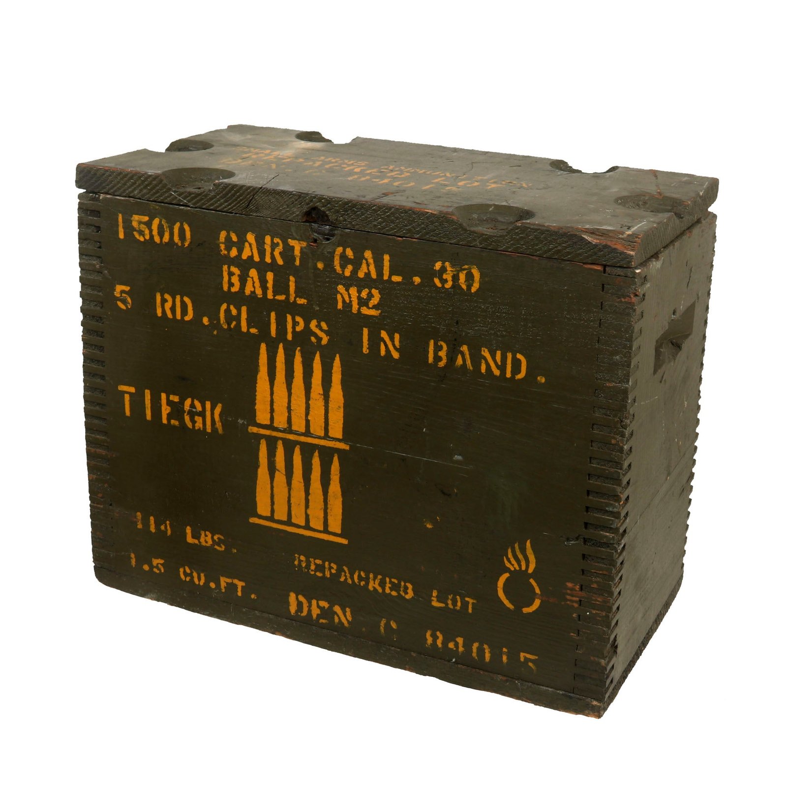 Buy Original U.S. WWII M1903 Springfield .30cal Ball M2 1500 Cartridge Repack M1917 Wooden Ammunition Crate | Original Firearms Antique For Sale