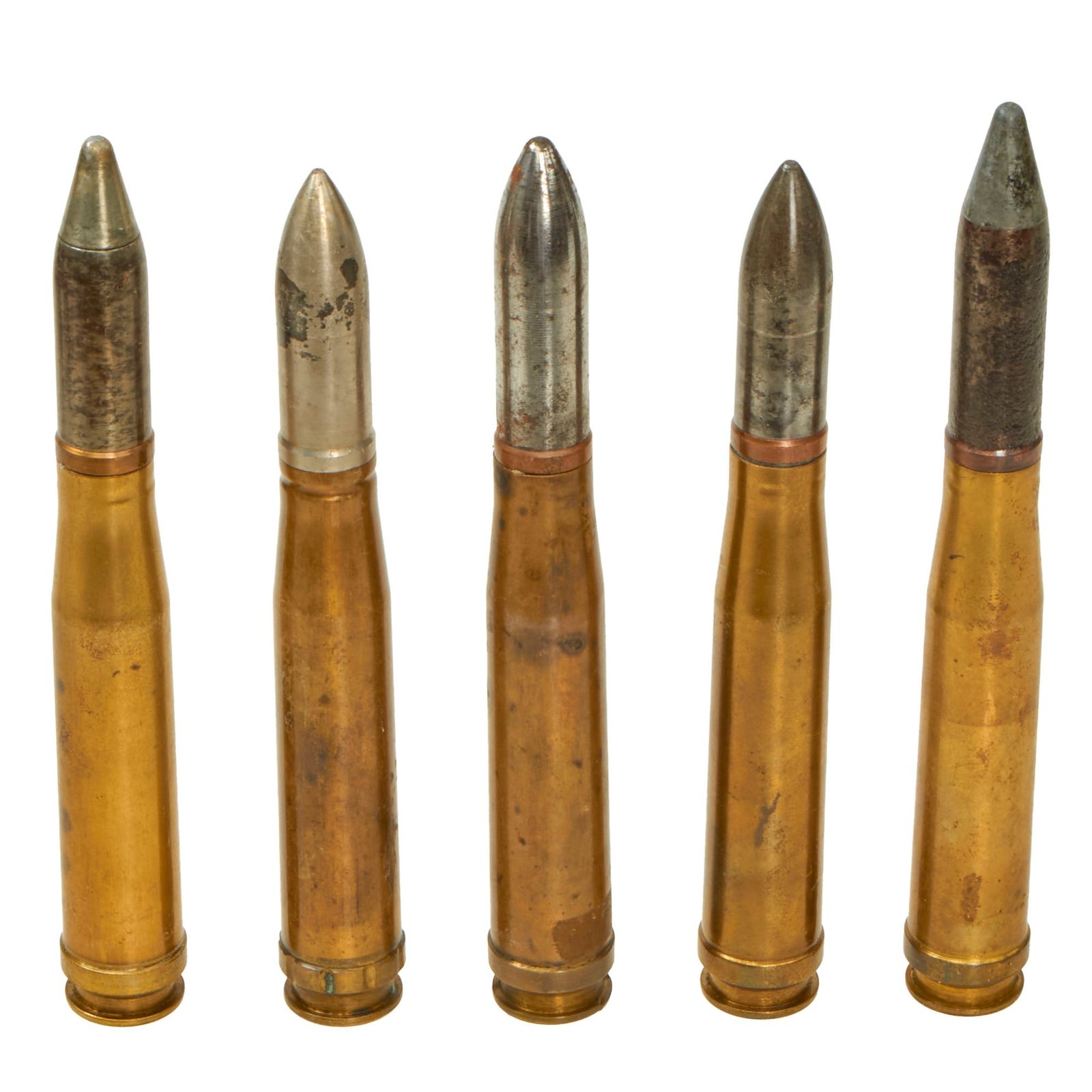 Buy Original Finnish WWII Lot of 5 Inert 20mm Rounds for the 20 ITK 40 VKT Anti-Aircraft Gun - 1941 Dated | Original Firearms Antique For Sale