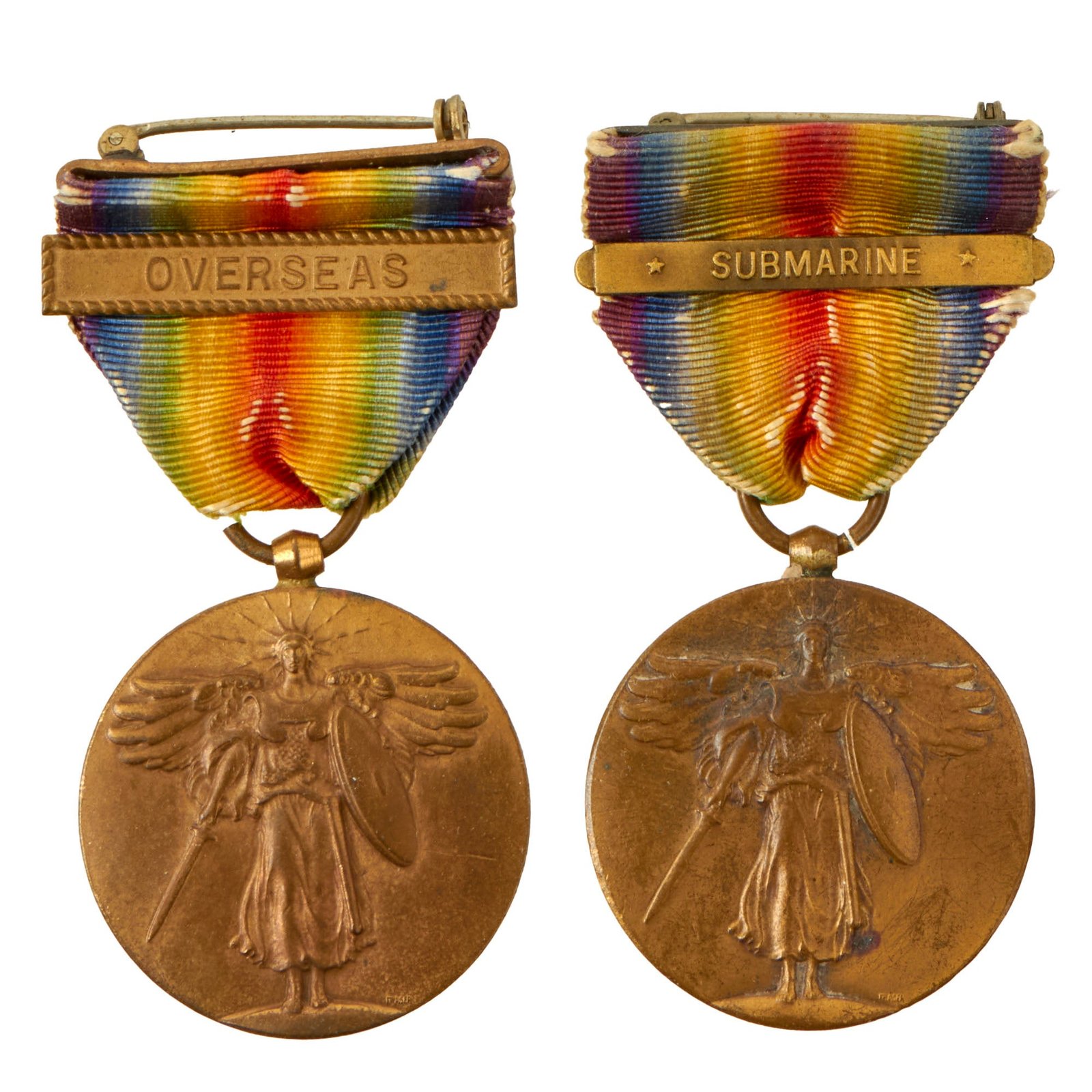 Buy Original U.S. WWI Navy Victory Medal Lot of 2 - Submarine & Overseas | Original Firearms Antique For Sale