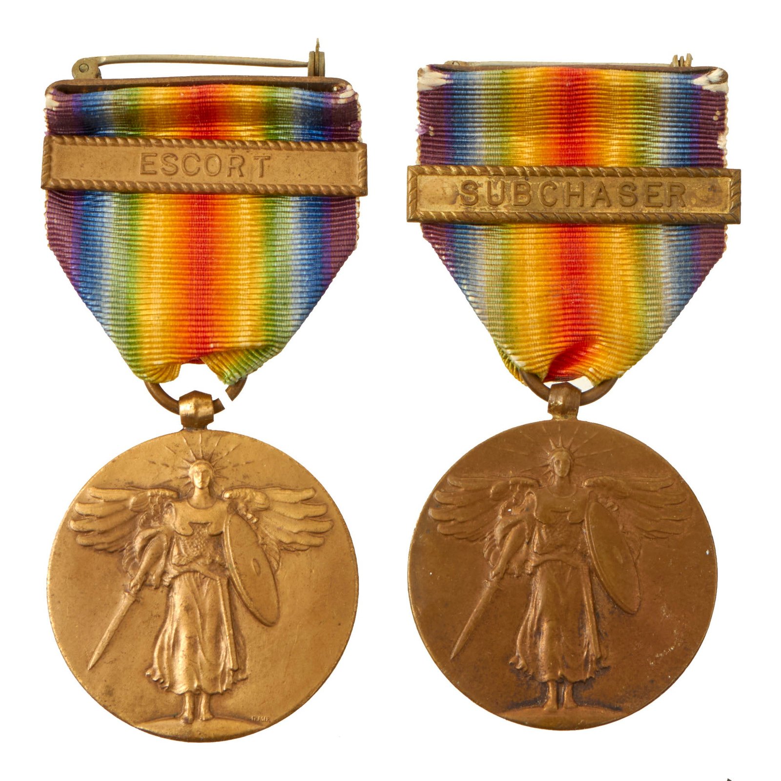 Buy Original U.S. WWI US Navy Victory Medal Lot - SUBCHASER and ESCORT | Original Firearms Antique For Sale