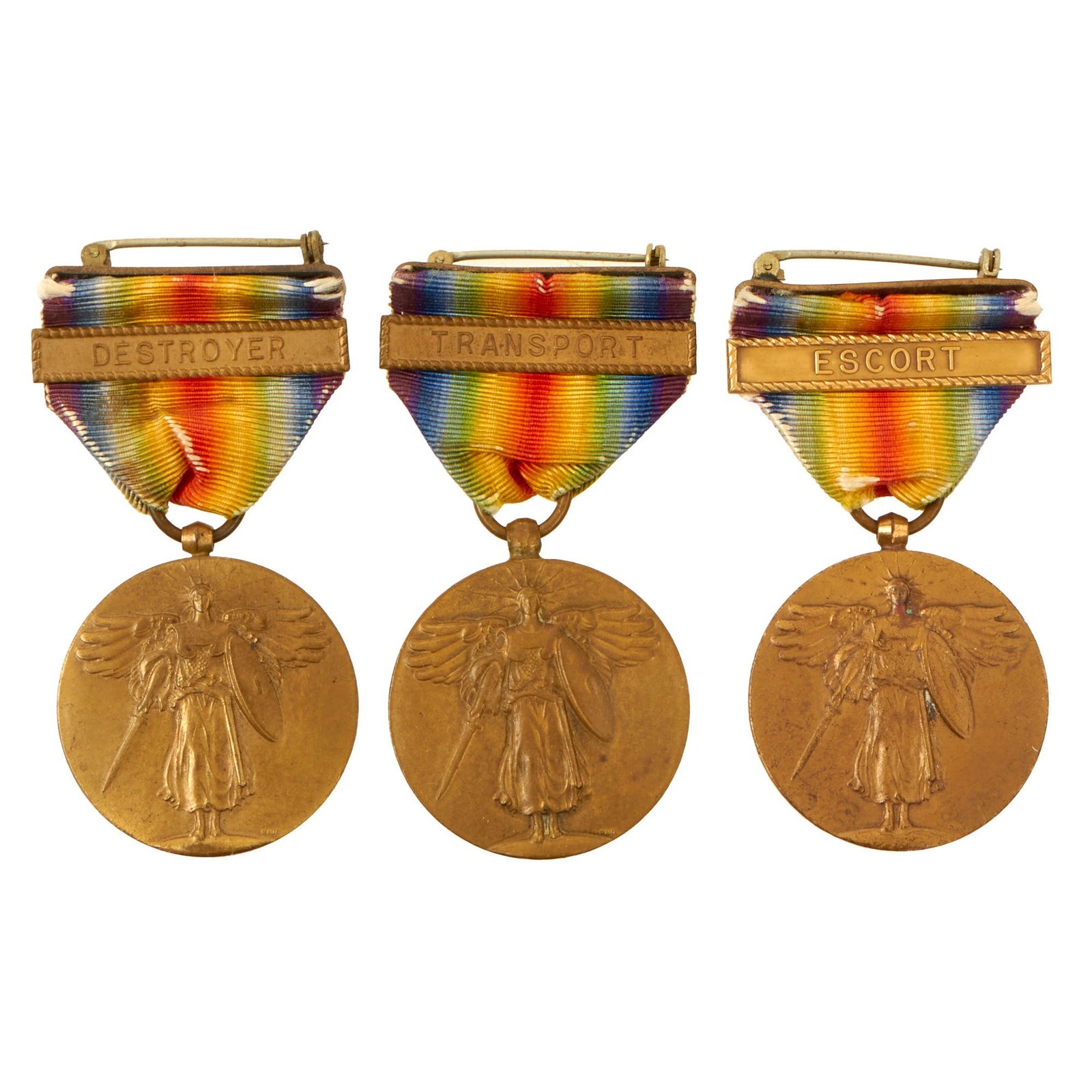 Buy Original U.S. WWI Navy Victory Medal Lot of 3 - Escort, Transport, & Destroyer | Original Firearms Antique For Sale
