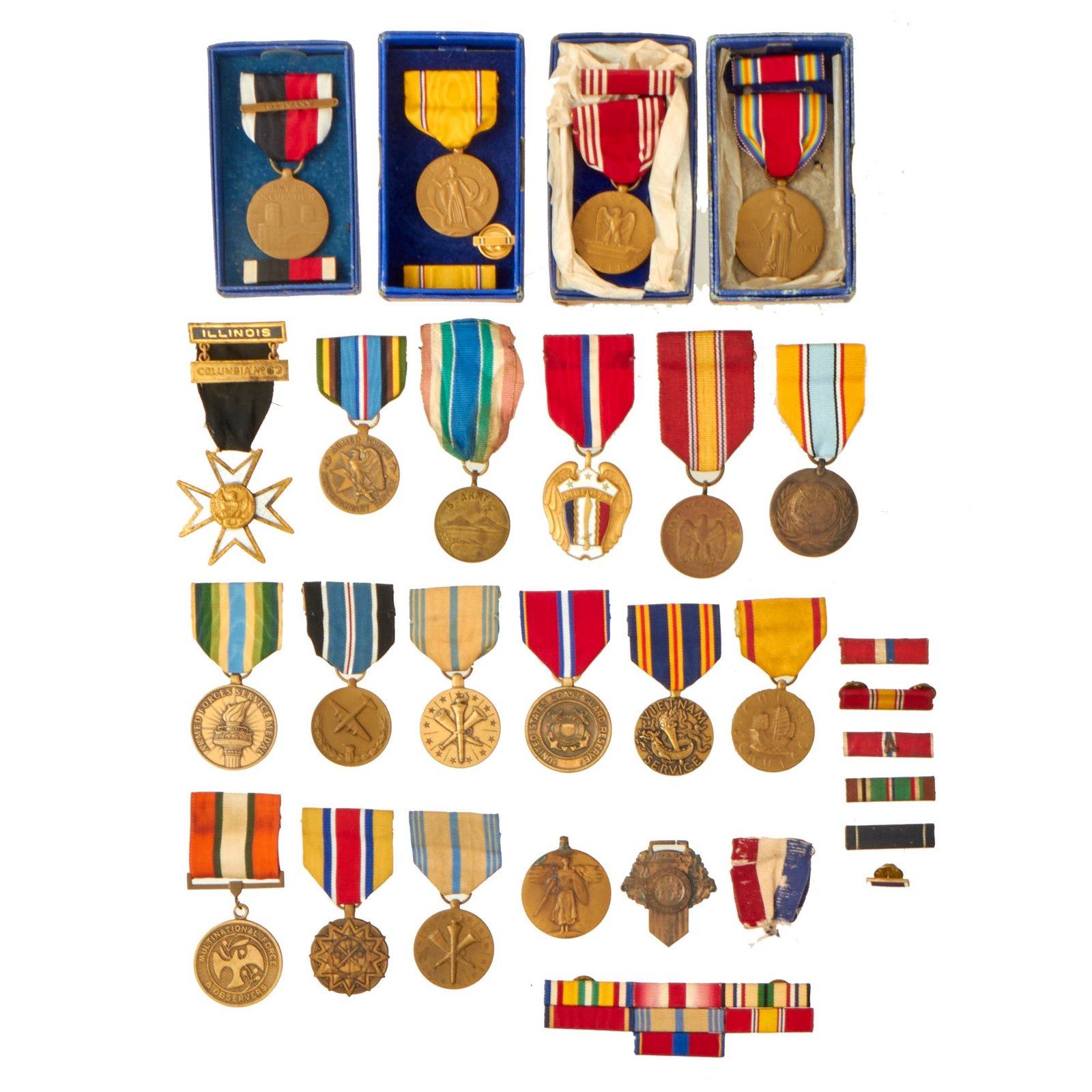 Buy Original U.S. WWI WWII To Present Era Military Medal Lot - 28 Pieces Total | Original Firearms Antique For Sale