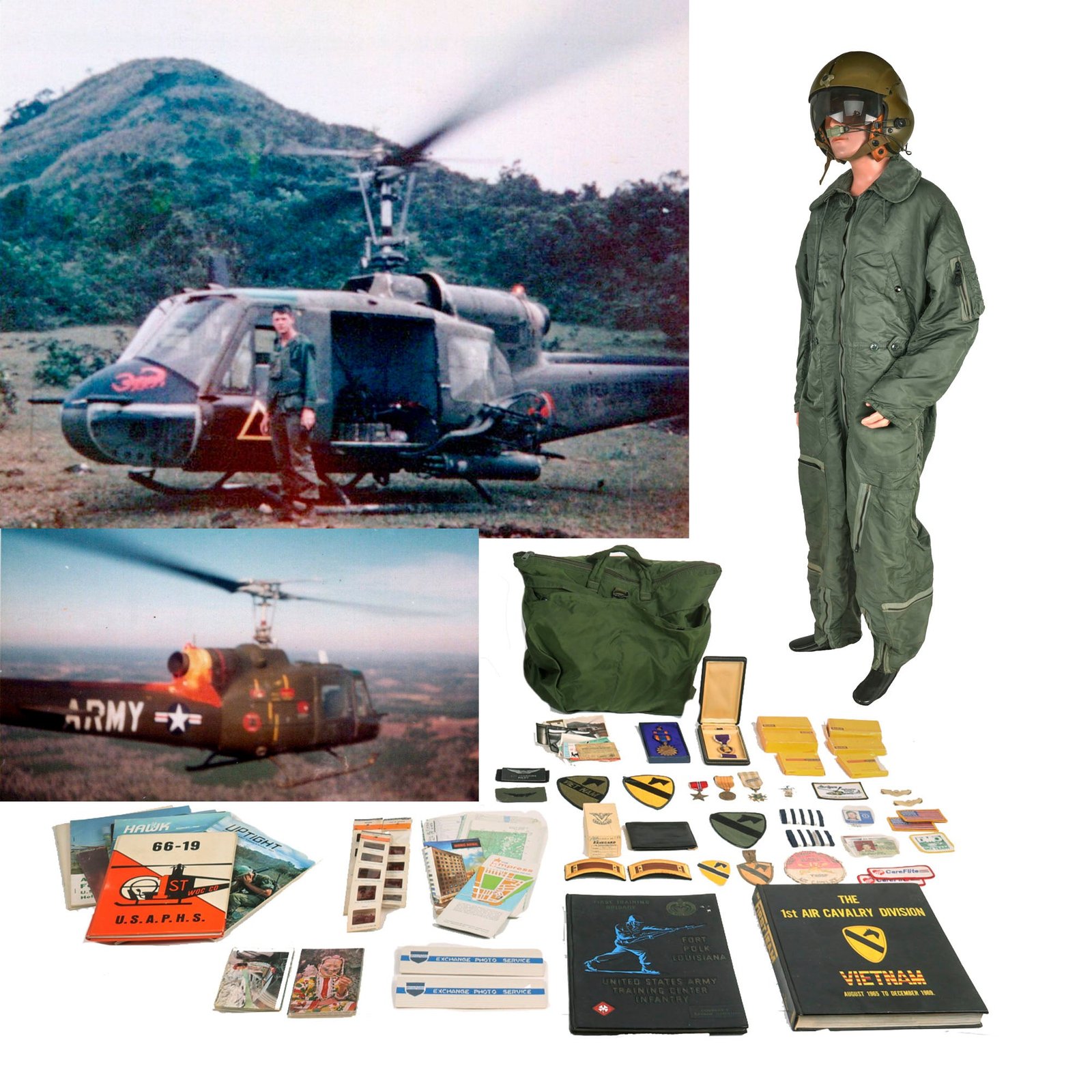 Buy Original U.S. Vietnam War UH-1 Iroquois "Huey" Gunship Helicopter Pilot Named Uniform and Personal Effects Grouping - 1st Air Cavalry Division | Original Firearms Antique For Sale