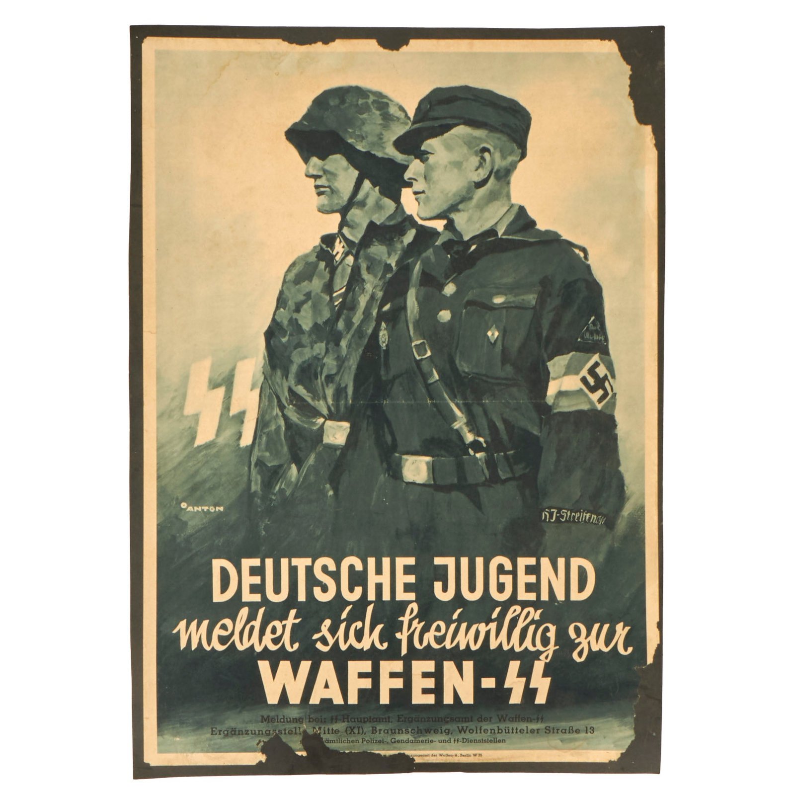 Buy Original German WWII Waffen SS Recruiting Poster by Ottmar Anton - 17” x 24” | Original Firearms Antique For Sale