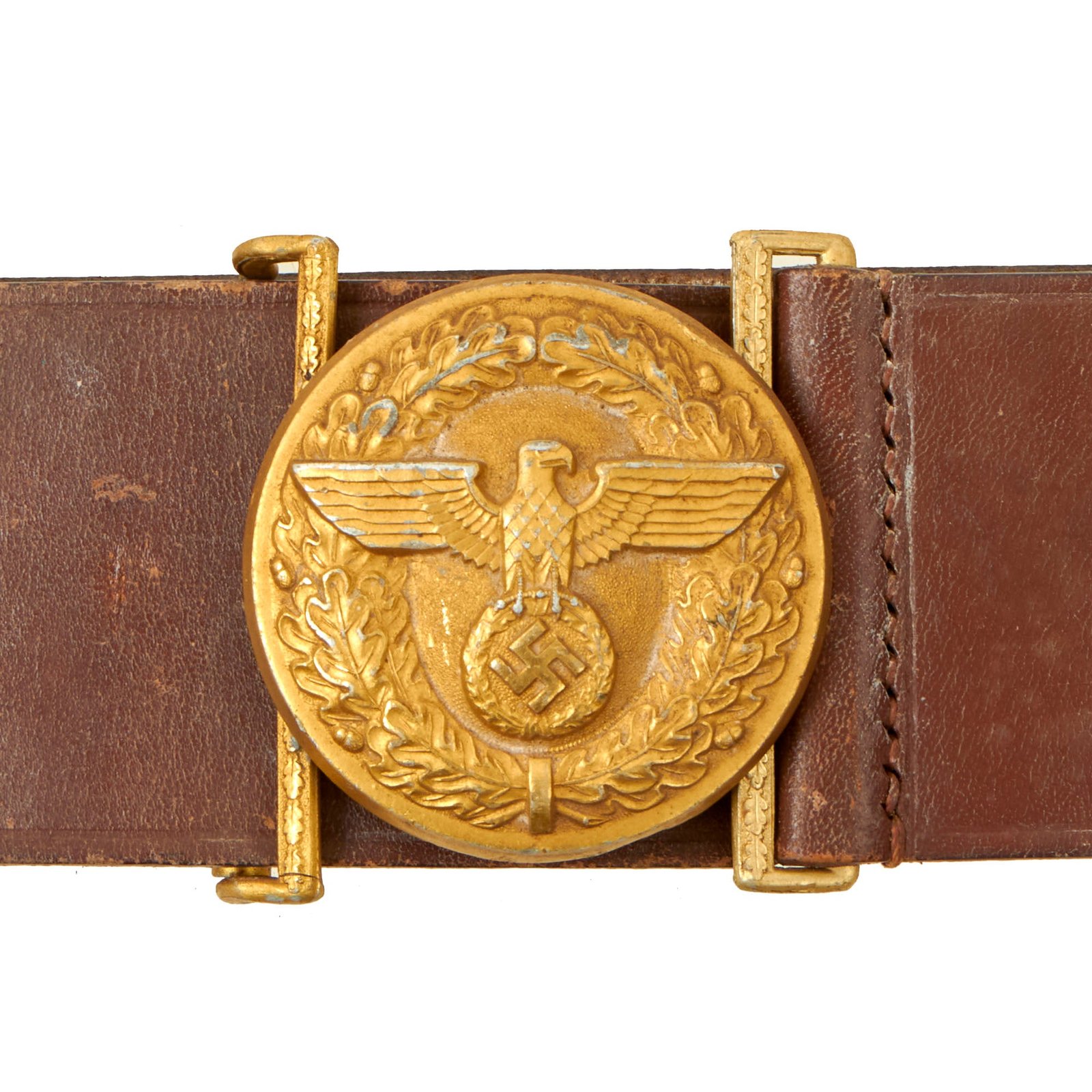 Buy Original German WWII NSDAP Leader Leather Belt with Aluminum Belt Buckle by Christian Theodor Dicke - RZM M4/22 | Original Firearms Antique For Sale