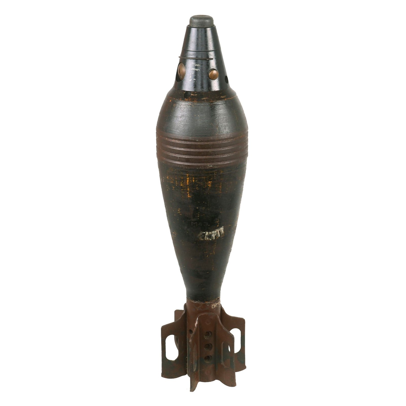 Buy Original U.S. WWII INERT 81mm M43A1 HE Mortar Round with M52 PD Fuze & Faint Original Yellow Paint - Dated 1940 | Original Firearms Antique For Sale