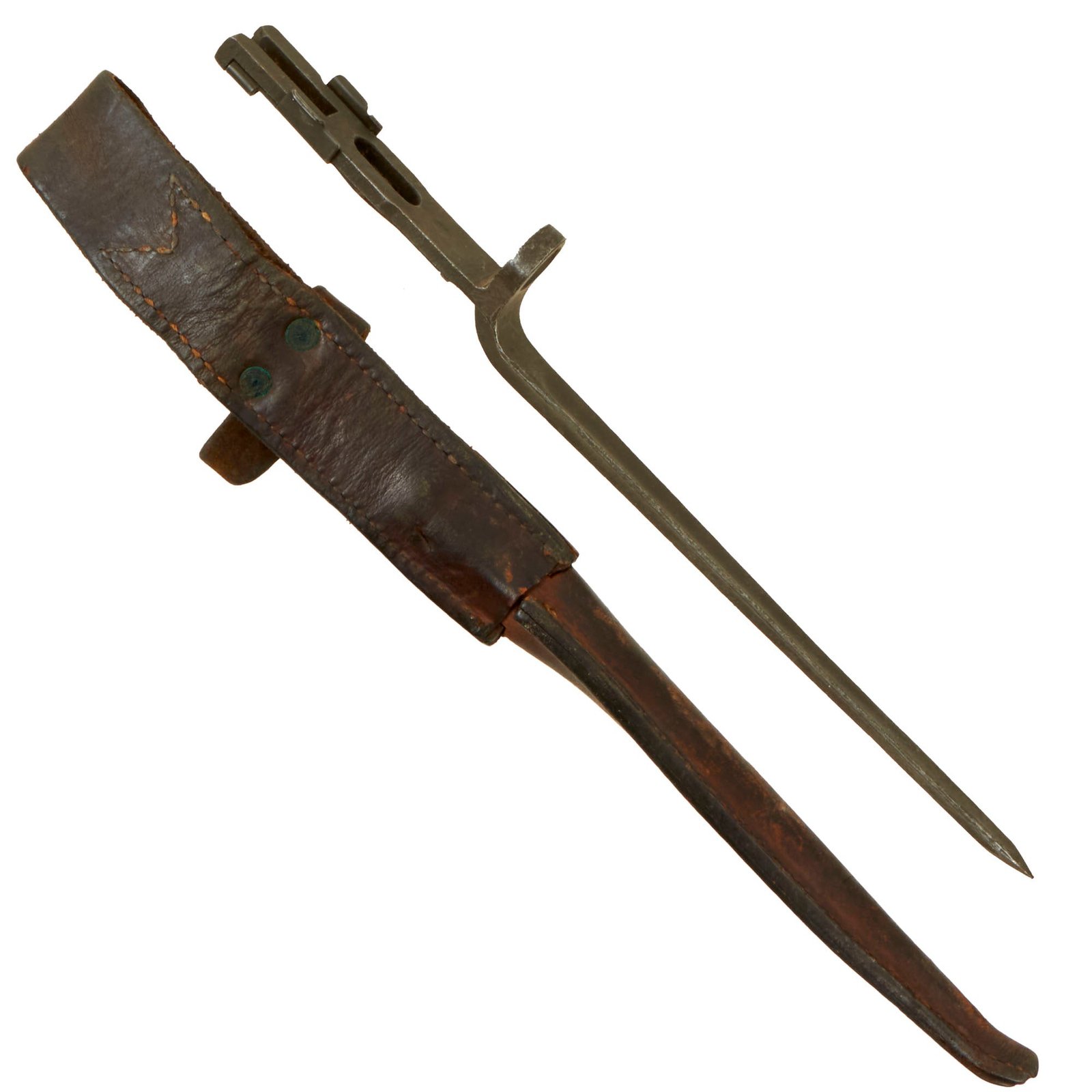 Buy Original U.S. WWII Rare M1941 Johnson Rifle Spike Bayonet with Leather Scabbard | Original Firearms Antique For Sale