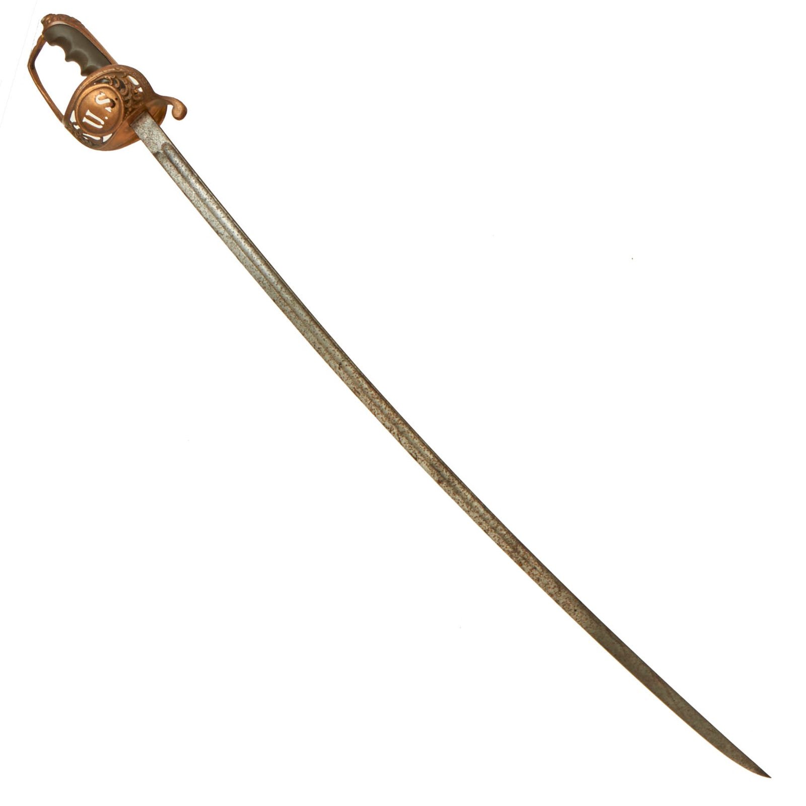 Buy Original U.S. Unusual M1902 Officer’s Saber with Brass Clamshell Guard & U.S. Cutout - Blade Stamped Germany | Original Firearms Antique For Sale