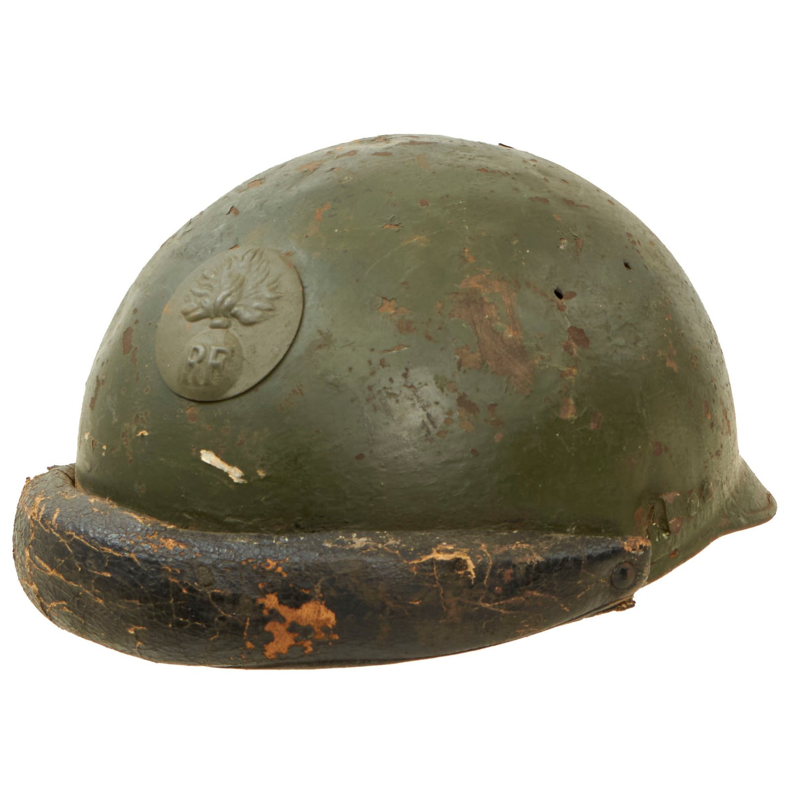 Buy Original French WWII Model 1935 Tanker Armored Vehicle Helmet with R.F. Badge | Original Firearms Antique For Sale