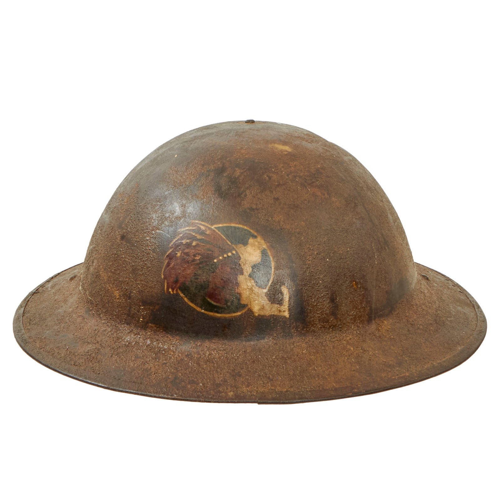Buy Original U.S. WWI Named 101st Field Artillery Regiment Painted M1917 Doughboy Helmet with Rare Wilmer Eye Shield Attachment Holes - 26th Yankee Division | Original Firearms Antique For Sale