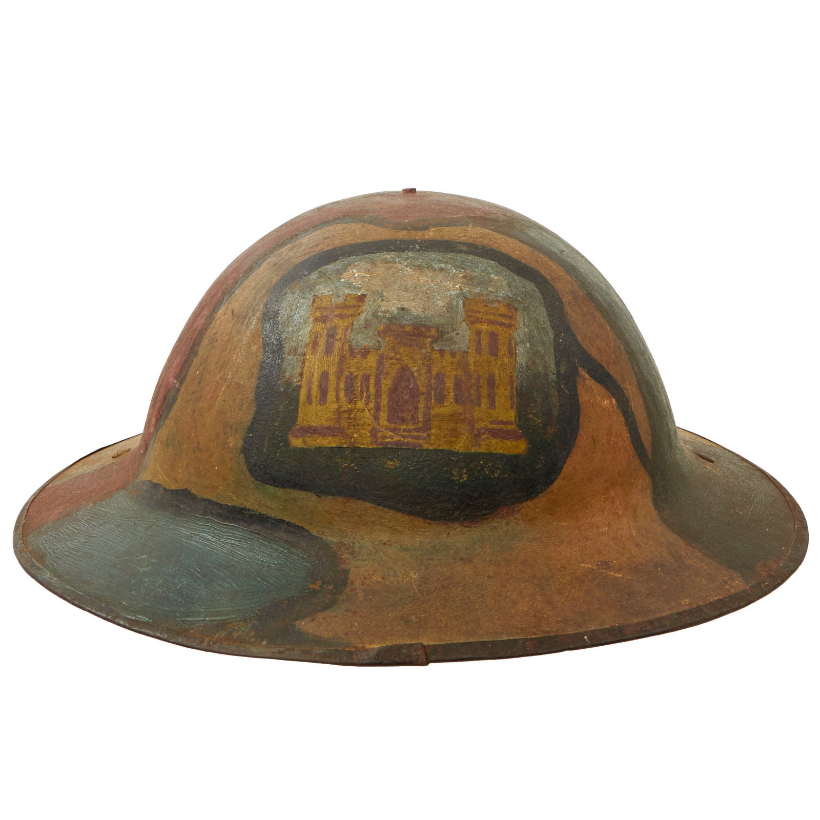 Buy Original U.S. WWI Corps of Engineers Camouflage Painted British-Made Mk. I Camouflage Doughboy Helmet with Liner & Chinstrap | Original Firearms Antique For Sale