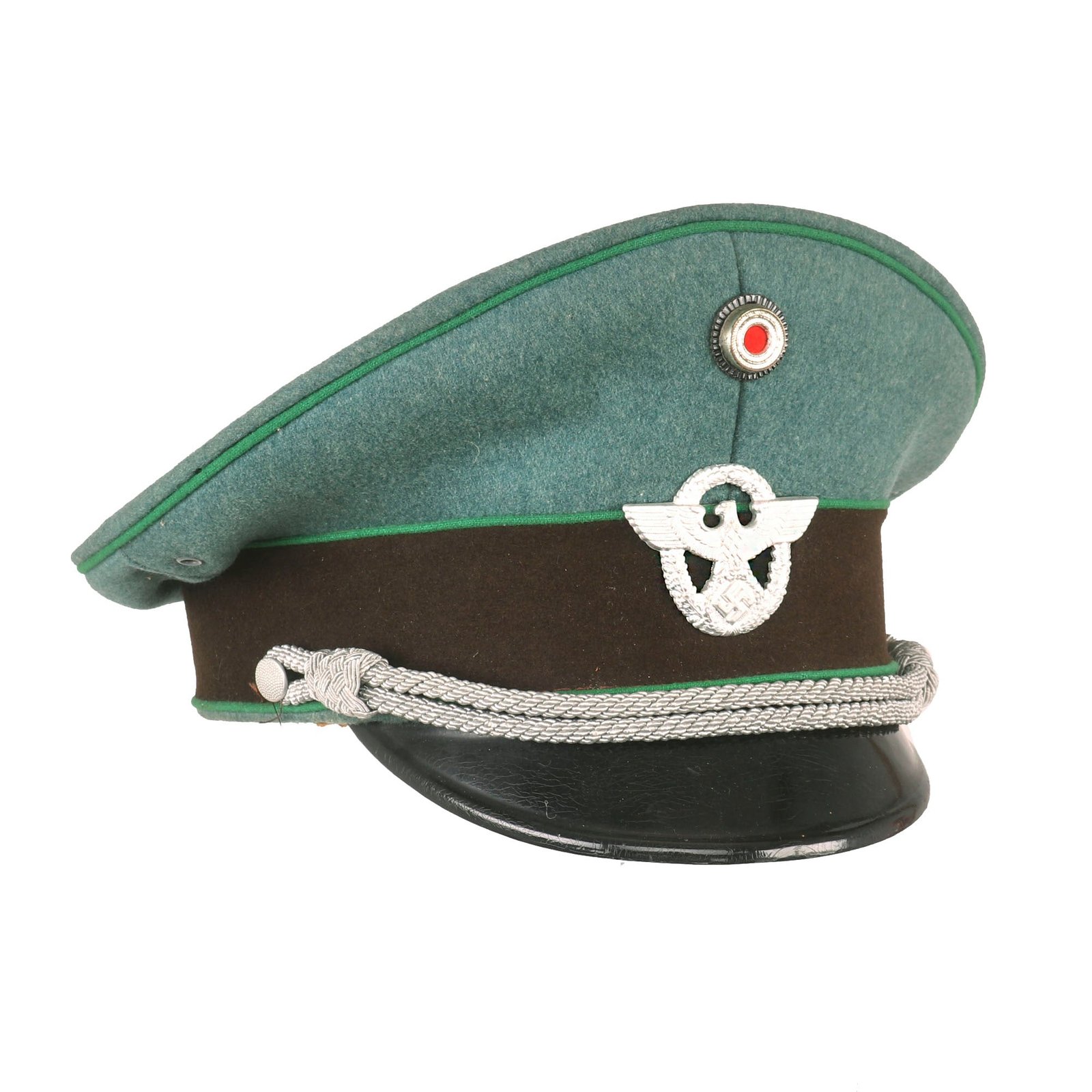 Buy Original German WWII Schutzpolizei Protection Police Officer's Schirmmütze Visor Cap by Alkero - size 61 ½ | Original Firearms Antique For Sale