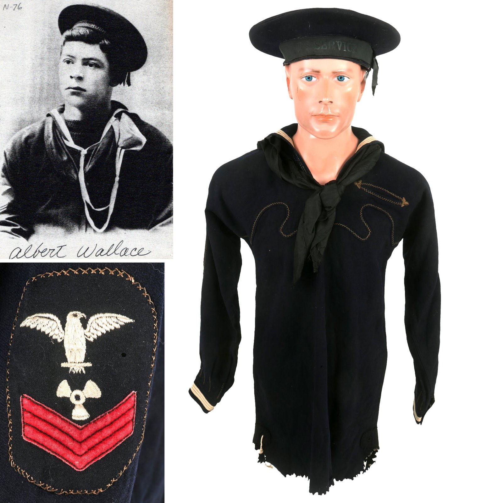 Buy Original U.S. Indian Wars Era Navy Uniform Jumper & Trousers with Flat Hat & Named Copy of Photo of Sailor | Original Firearms Antique For Sale