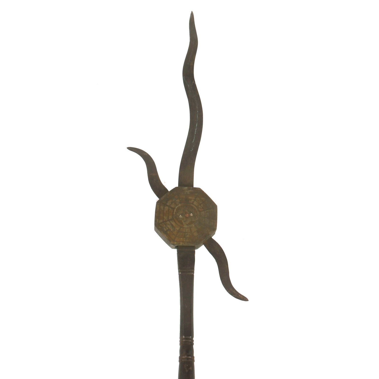 Buy Original Chinese Boxer Rebellion Scarce Pole Arm with YinYang Spiderweb Style Bagua Feng Shui Head with Protruding Wavy Blades - Likely American Soldier Bringback - 98” | Original Firearms Antique For Sale