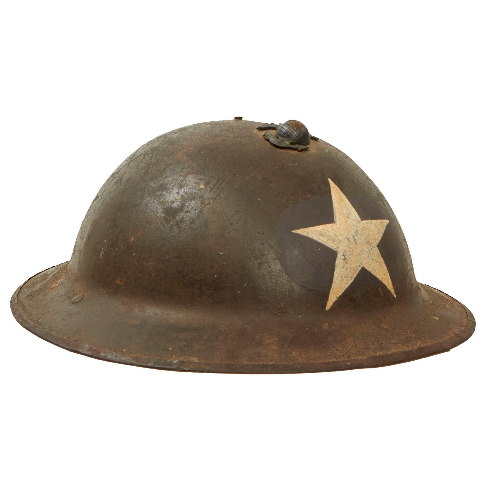 Buy Original U.S. WWI USMC 6th Machine Gun Battalion 2nd Division Painted British Made Mk. I Doughboy Helmet with Liner & EGA Device | Original Firearms Antique For Sale