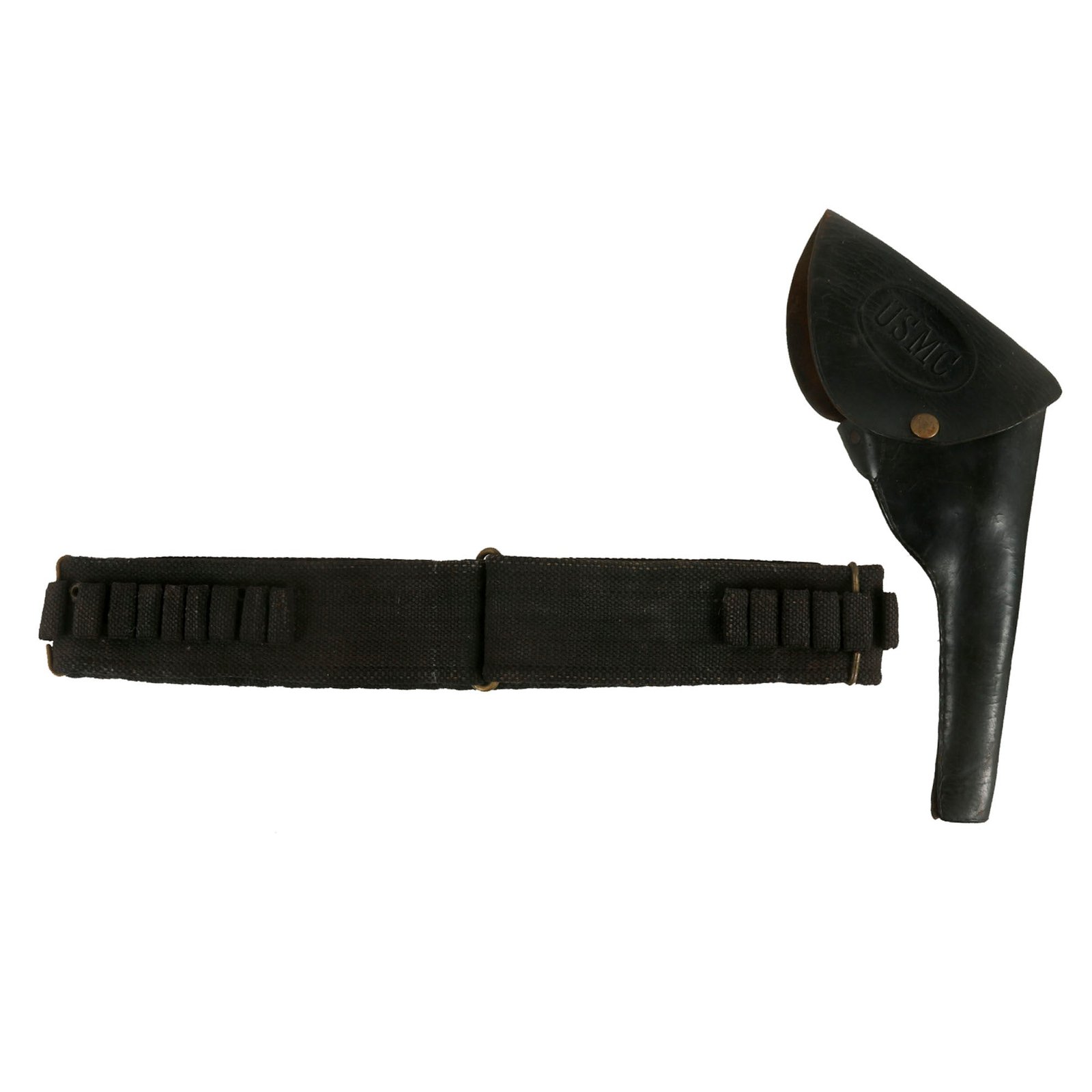 Buy Original U.S. Marine Corps Pre-WWI USMC 1905 Revolver Holster & .38 Caliber Mills Cartridge Belt Named to Lloyd Nesbitt Coleman | Original Firearms Antique For Sale