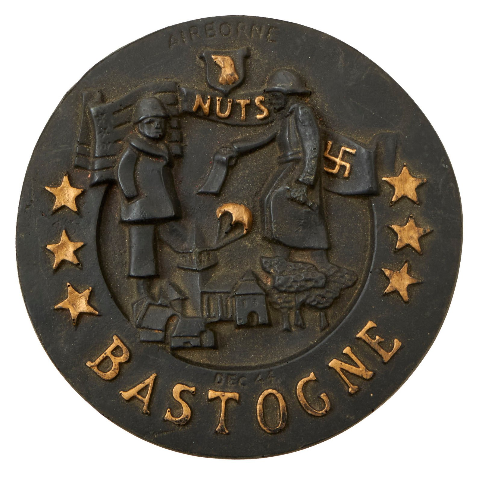 Buy Original WWII U.S. 101st Airborne Battle of the Bulge Rare Early Plastic NUTS Plaque - Bastogne 1944 | Original Firearms Antique For Sale