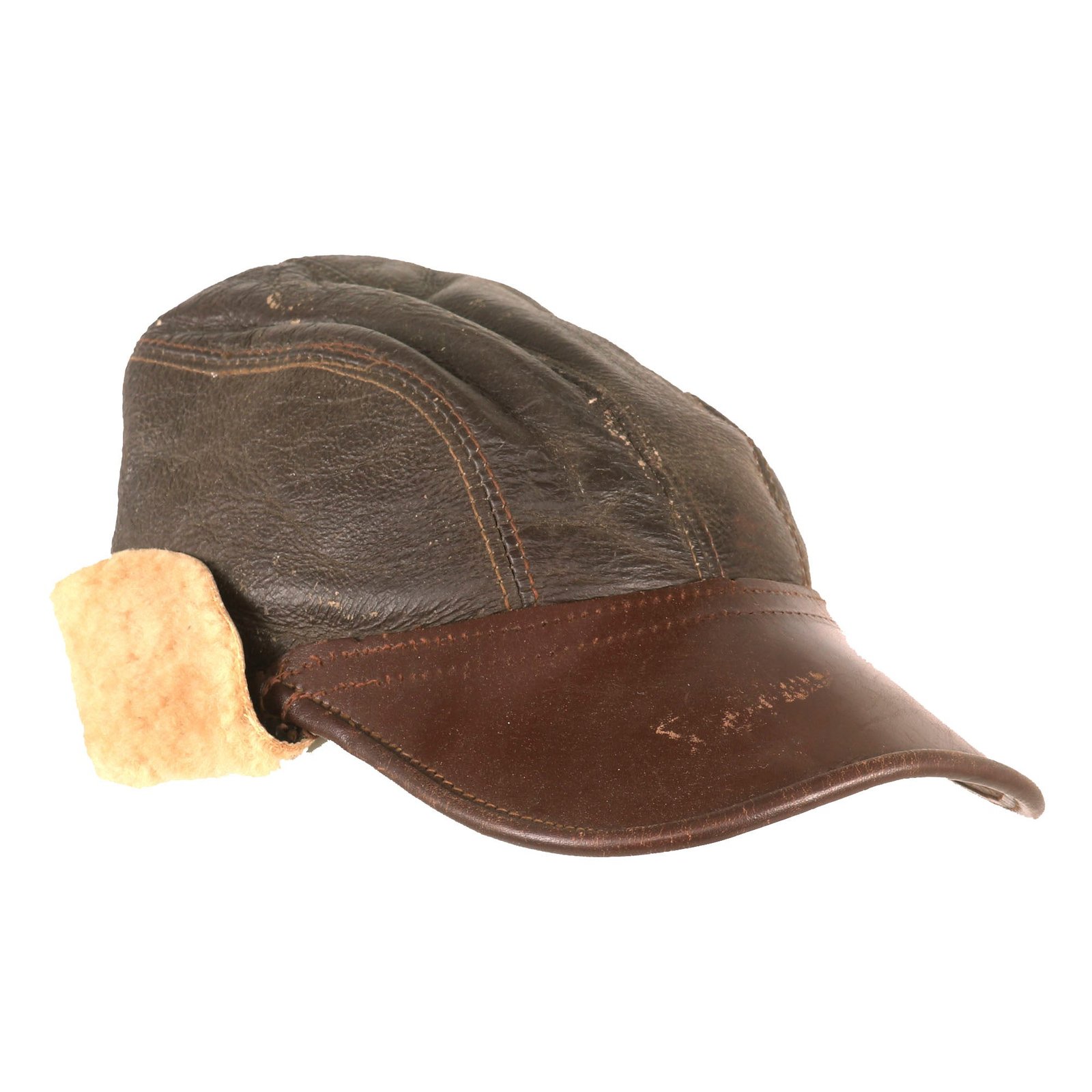 Buy Original U.S. WWII Army Air Forces B-2 Gunner & Air Crew Shearling Leather Billed Cap by Perry Sportswear - Size 6¾ | Original Firearms Antique For Sale