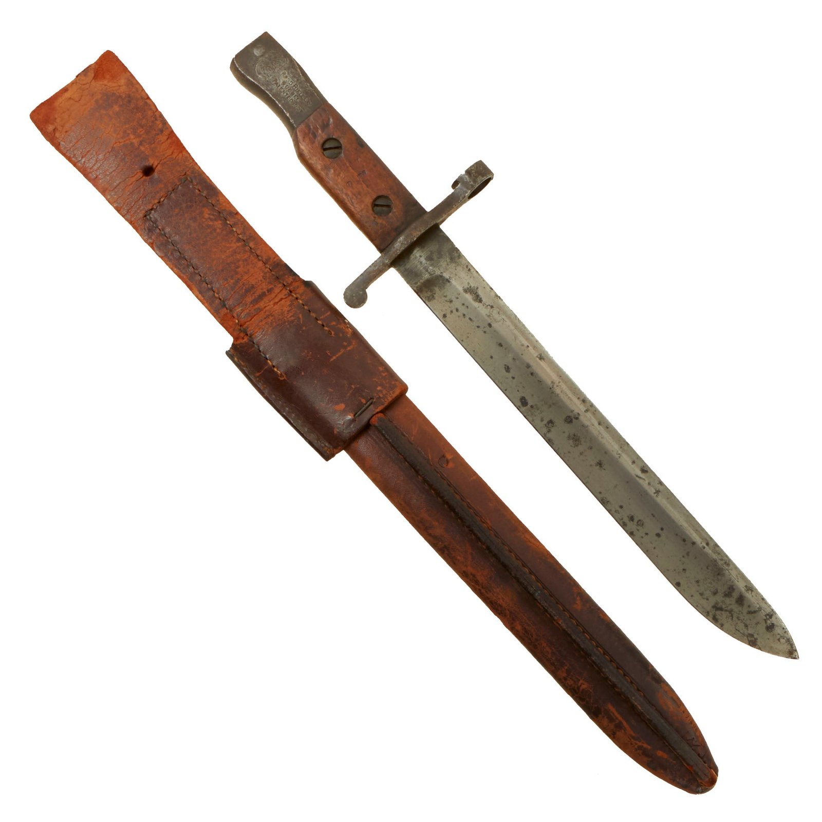 Buy Original Canadian WWI Mk.I Ross Rifle Bayonet and Scabbard with U.S. WWI Surcharges - Dated 1910 | Original Firearms Antique For Sale