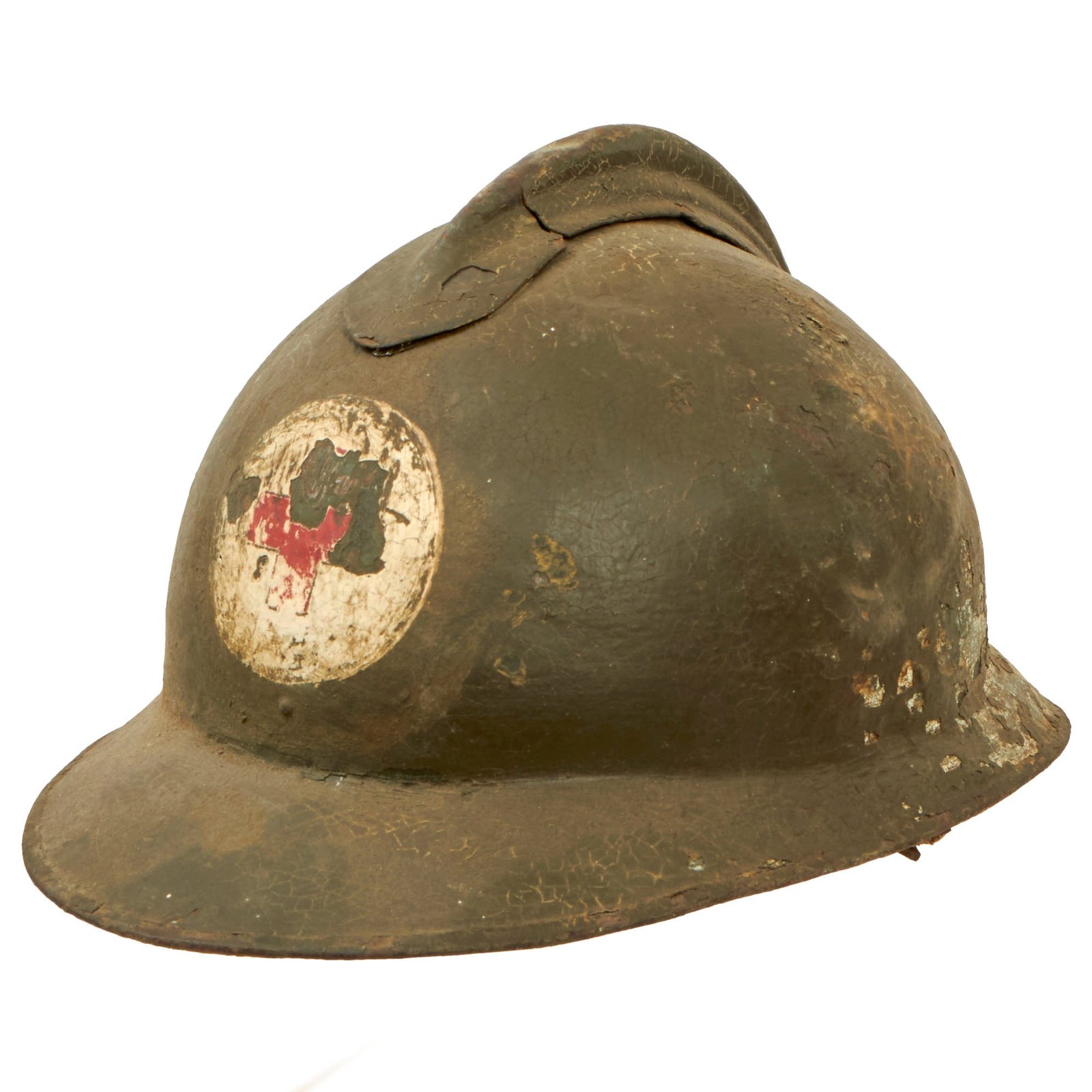 Buy Original Italian WWI M16 Medic’s “Lippmann Model” French Adrian Helmet- Complete with Liner & Chinstrap | Original Firearms Antique For Sale