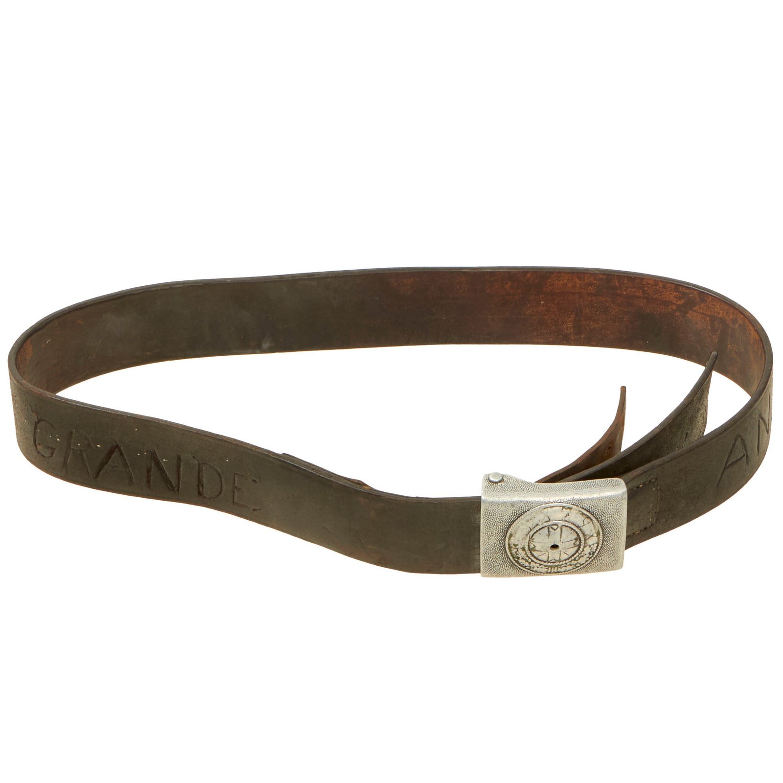 Buy Original British WWII Captured German Heer Leather Waist Belt with Carved Travel Journal & Buckle Modified with Union Jack - Italian Campaign | Original Firearms Antique For Sale