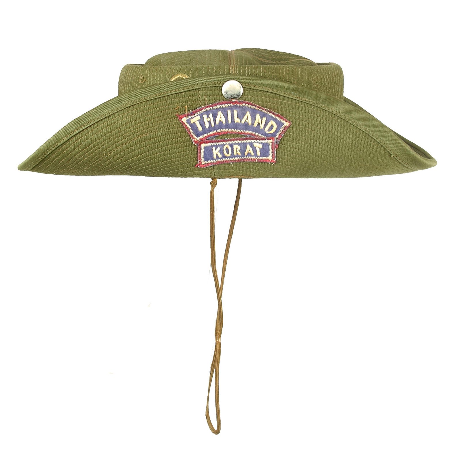 Buy Original U.S. Vietnam War Named US Army Incountry-Made “Cowboy” Bush Hat with Thailand Korat Patches - Size 59 | Original Firearms Antique For Sale