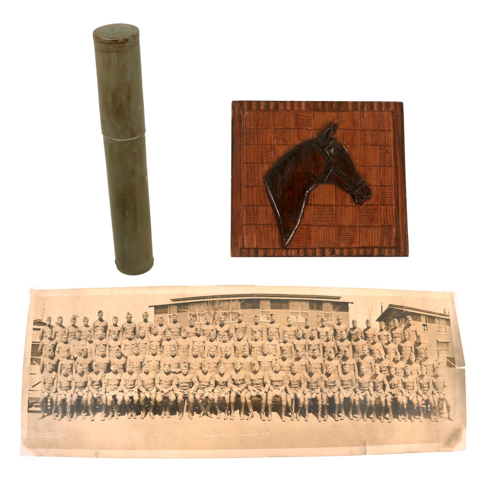 Buy Original U.S. WWI Scarce 332nd Infantry Regiment Trench Art & Panoramic Yardlong of Officers of the Regiment - Only U.S. Regiment to Serve in Italy | Original Firearms Antique For Sale