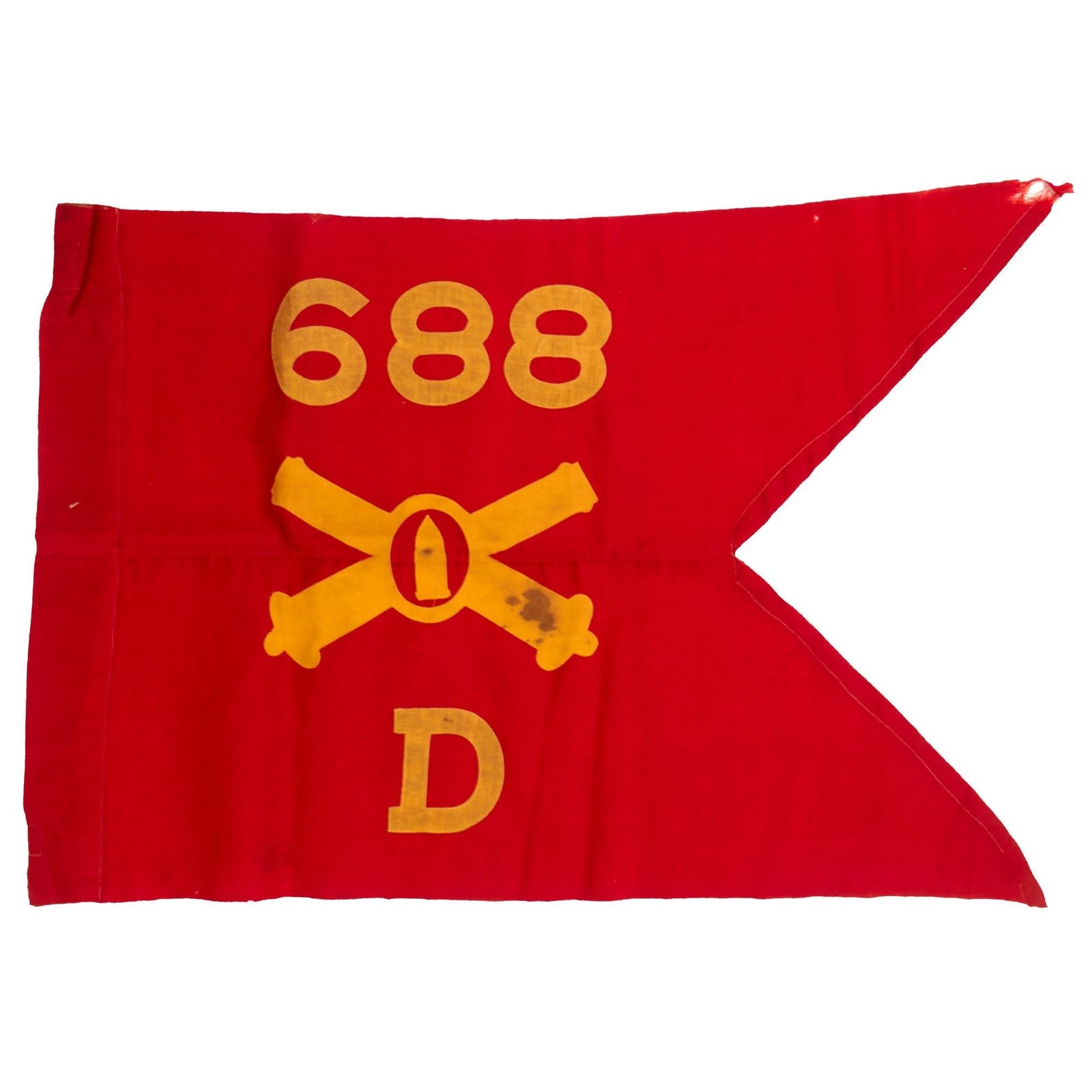 Buy Original U.S. WWII 688th Coastal Artillery Battery D Swallowtail Guidon Pennant - Philadelphia Quartermaster Marked | Original Firearms Antique For Sale
