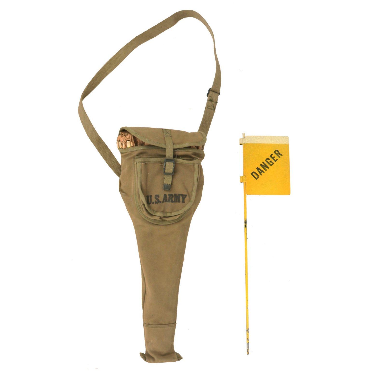 Buy Original U.S. WWII DANGER Mine Field Marker Kit Flag Set Case Complete with 29 Marking Flags in Original Paper | Original Firearms Antique For Sale