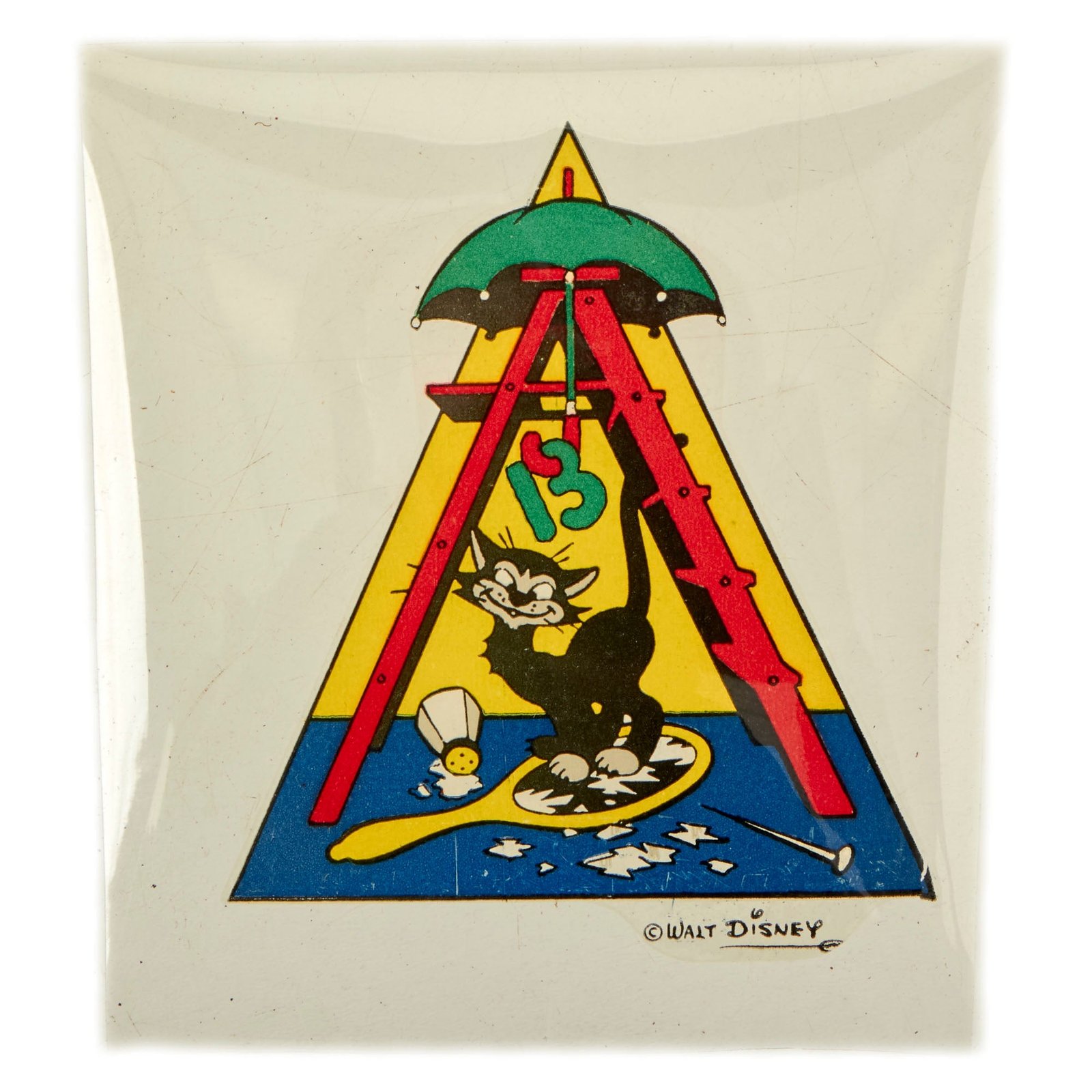 Buy Original U.S. WWII 13th Armored Division “Black Cat” Walt Disney Squadron Insignia Decal in Frame - 5⅝ x 7⅝” | Original Firearms Antique For Sale